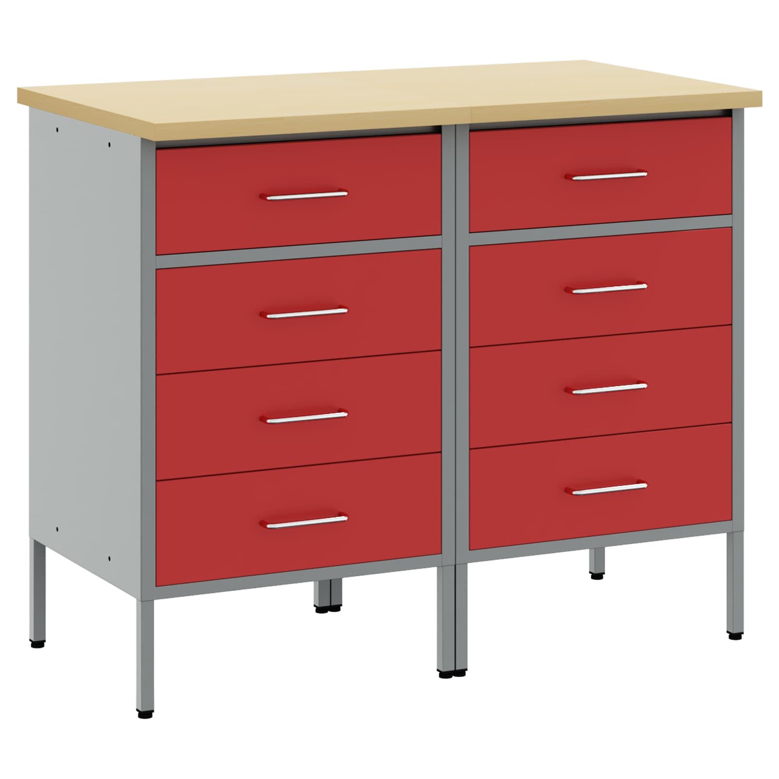 vidaXL Werkzeugschrank Werkbank mit Schubladen 2 Stk. Rot und Grau 100 x 55 x 85 cm (2-St)