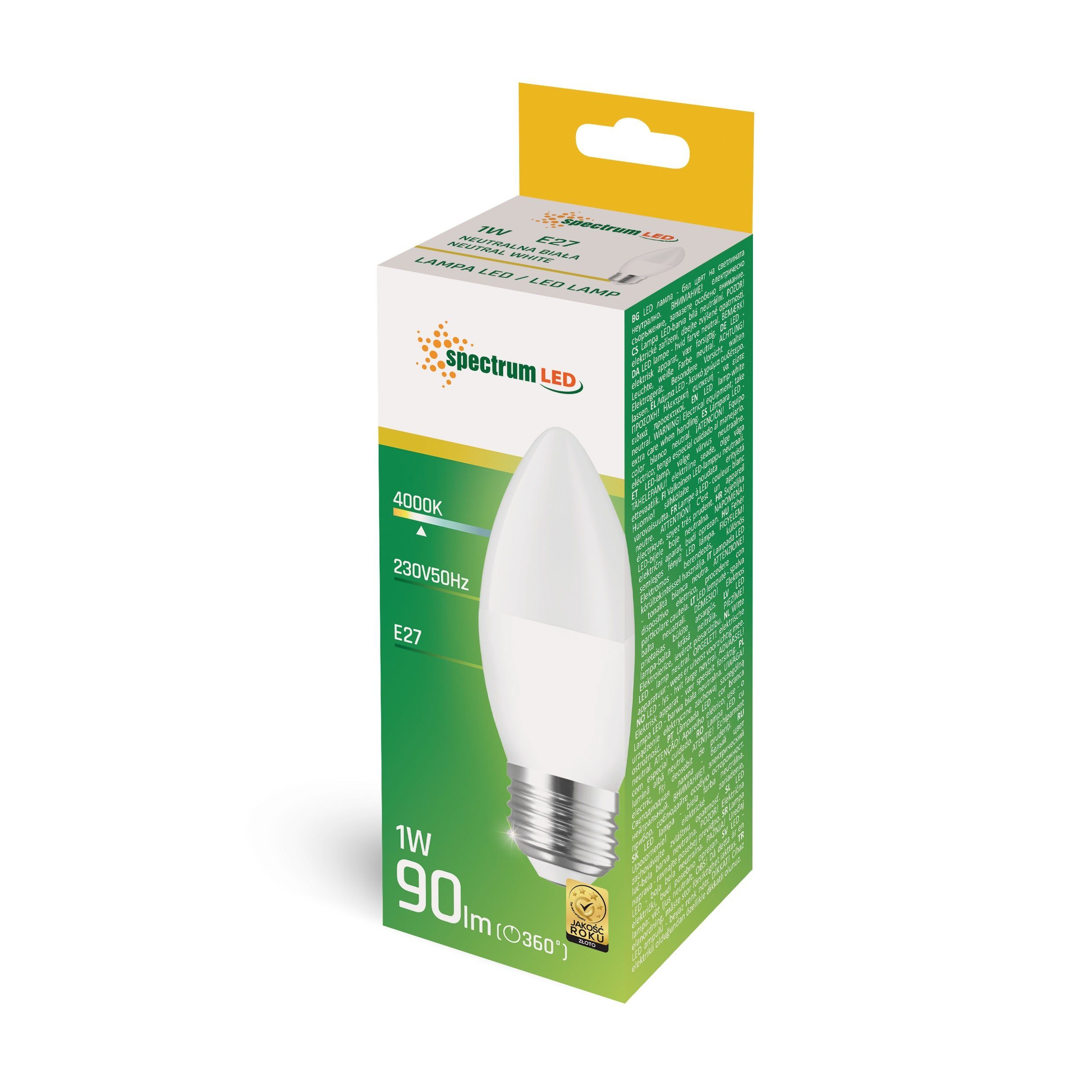 spectrum 90lm LED-Leuchtmittel 270° Neutralweiß Kerzenform 1W Neutralweiß LED LED C37 230V 4000K, E27 E27,