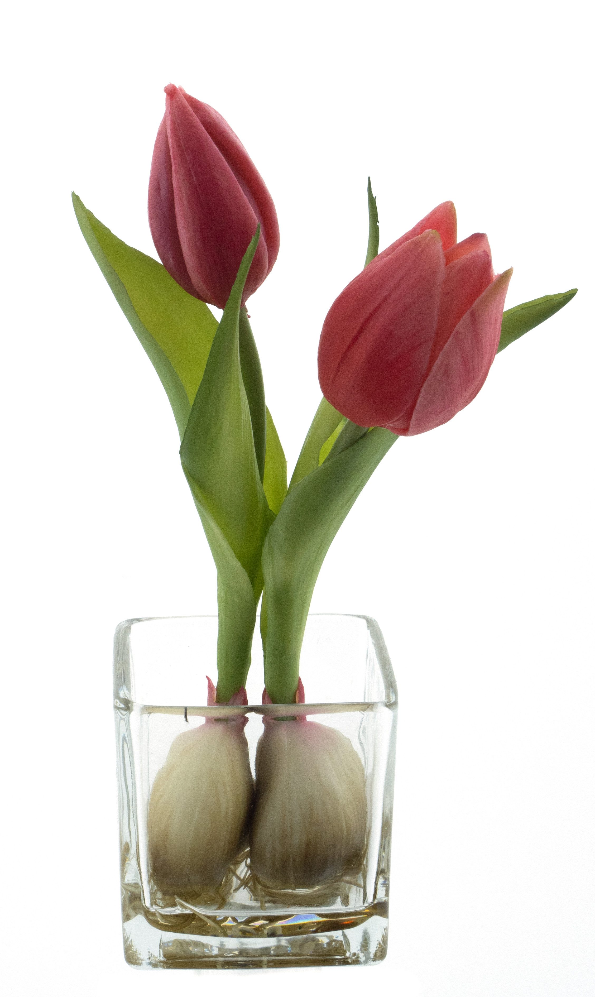 Kunstblume Tulpen im Glas, Tischdekoration ca. 19 cm Ostern Tulpenarrangement, mucPlants