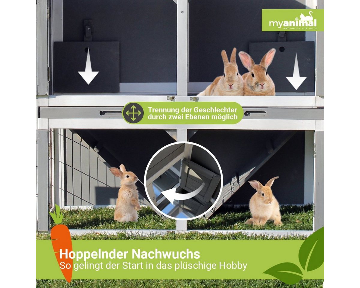 Thumbnail - My Animal Kleintierstall XXL Hasenstall MH-33 - 2 Etagen - Wetterbeständig, Doppelstockhaus - Ebenen und mittig trennbar...