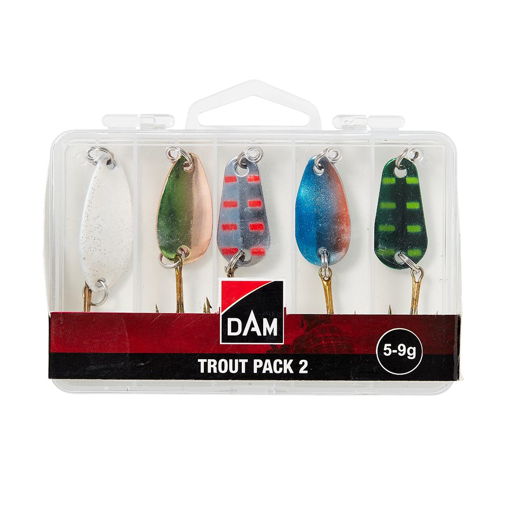 DAM Fishing Kunstköder Trout Pack 2 Set incl. Box 5 Stück 5-9g Spoons Blinker Forelle Barsch, (Spar-Set, 5-St), Sehr fängige Forellen- und Barschköder