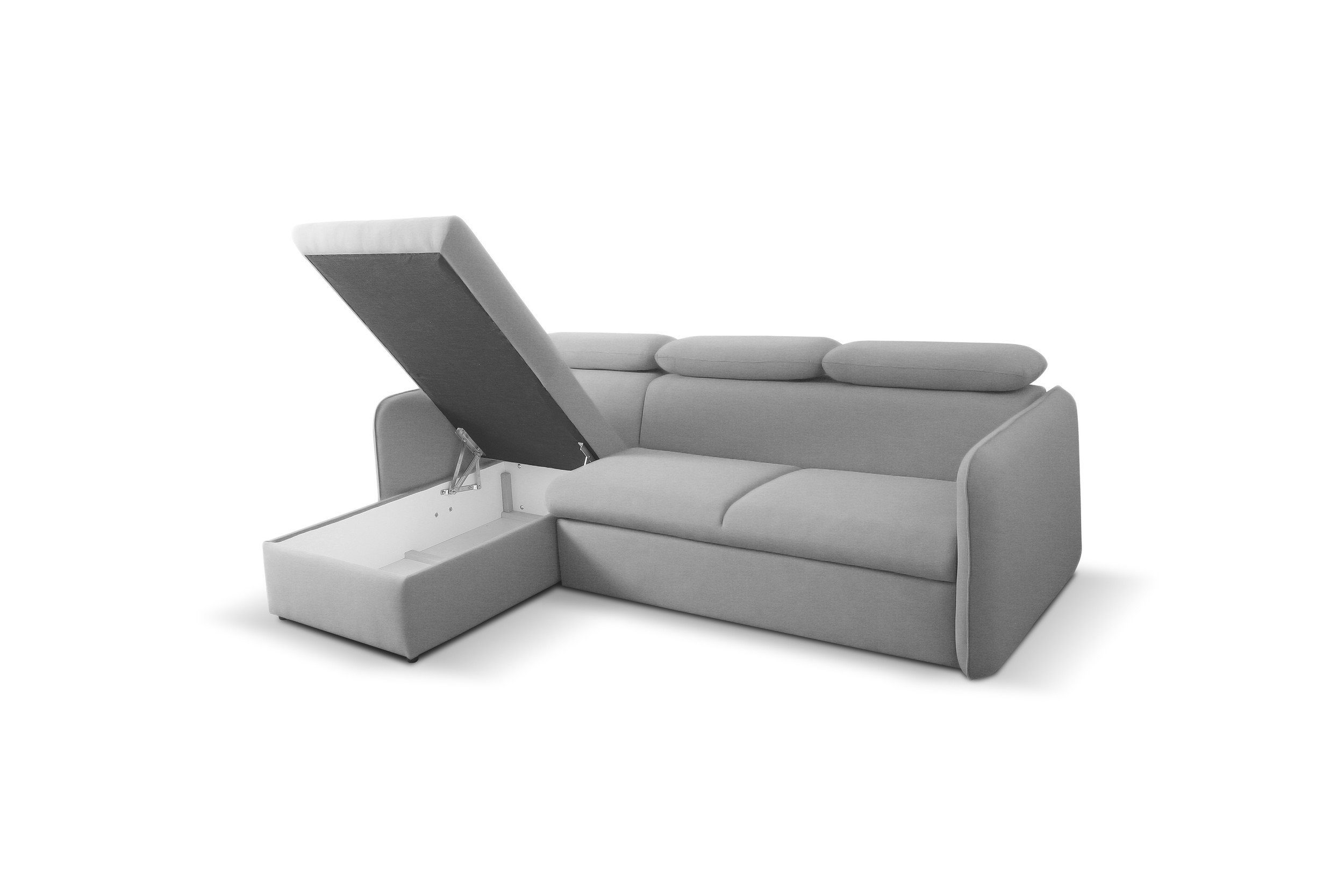 Eckcouch, Modern links Bettfunktion und Ecksofa L-Form, mit bestellbar, inklusive Design rechts Bettkasten, mane oder Kopfteilverstellung, Stylefy Amerigo,