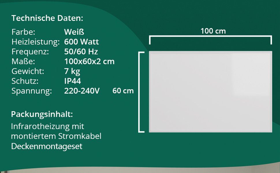 Geprüft W Infrarotheizung Ecowelle Made Garantie Germany + + TÜV in Jahre 300-1400 10