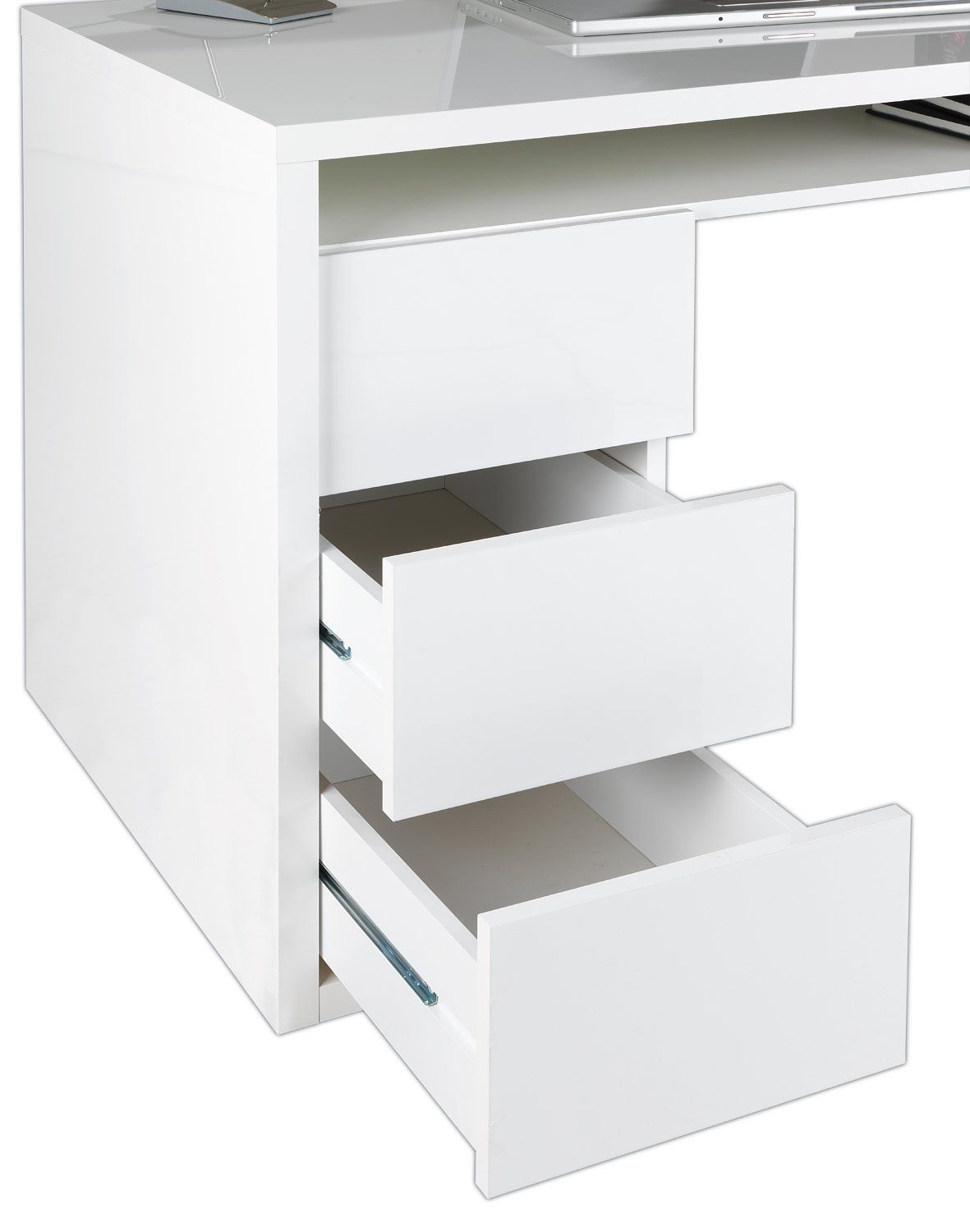 GRAN 60 110 Schubladen x cm, Weiß mit Ablagefach 3 Schreibtisch und PRIVILEGIO, x Computertisch Composad 1 Hochglanz, 75