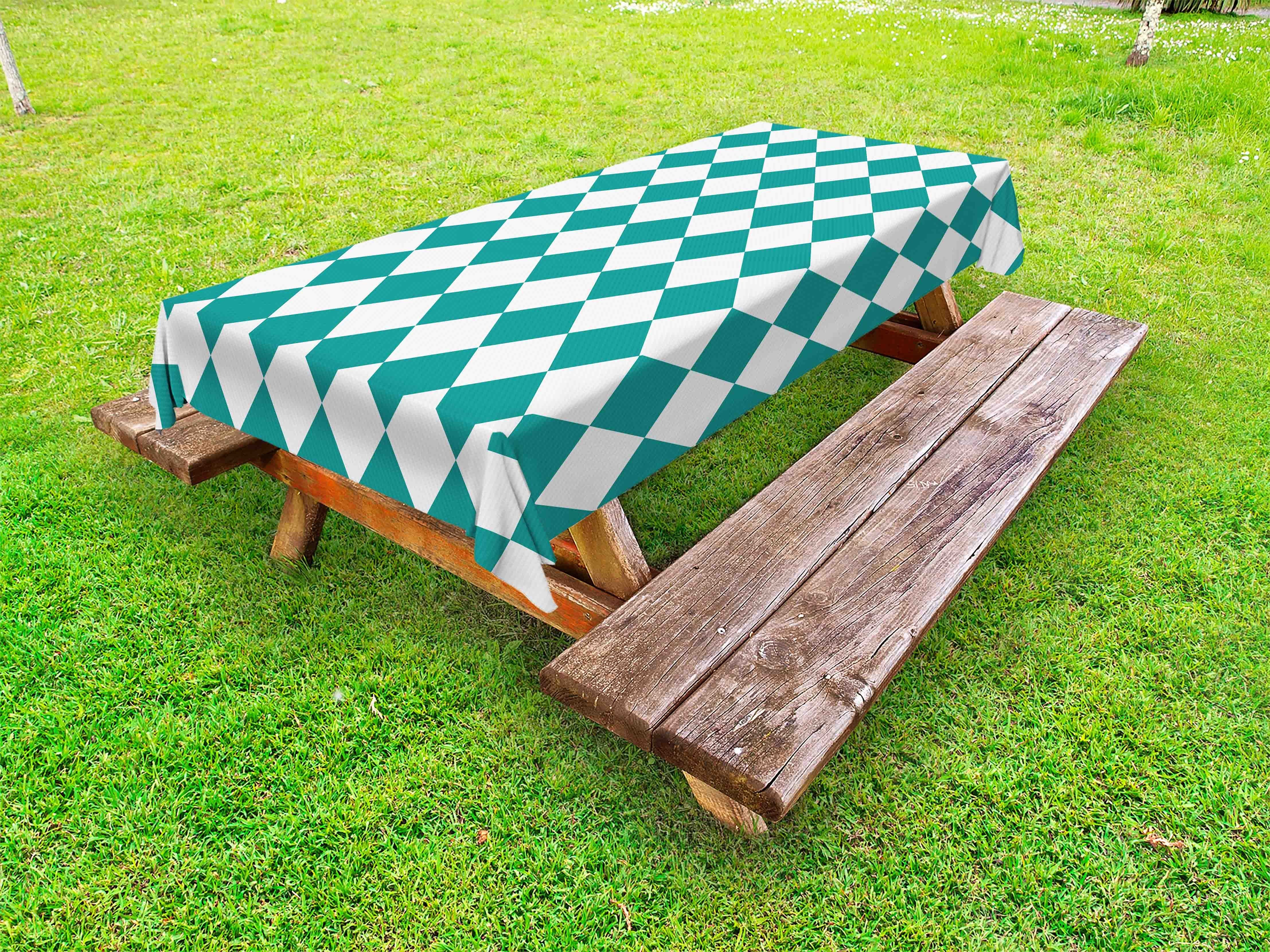 Abakuhaus Tischdecke dekorative waschbare Picknick-Tischdecke, Dunkler Teal Diagonal Checkers Pattern