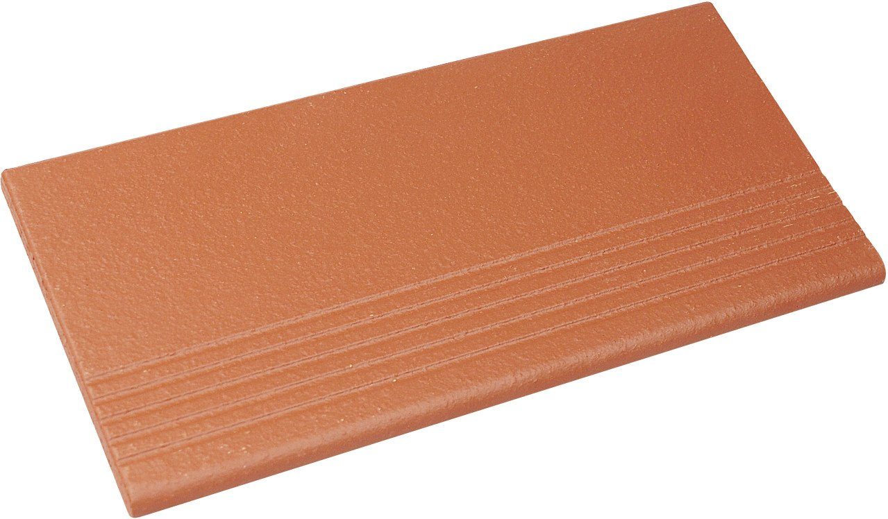 Ammonit Keramik Bodenfliese Treppenfliese Spaltplatte 24 x 11,5 cm rot-natur, Steinzeug, Rot