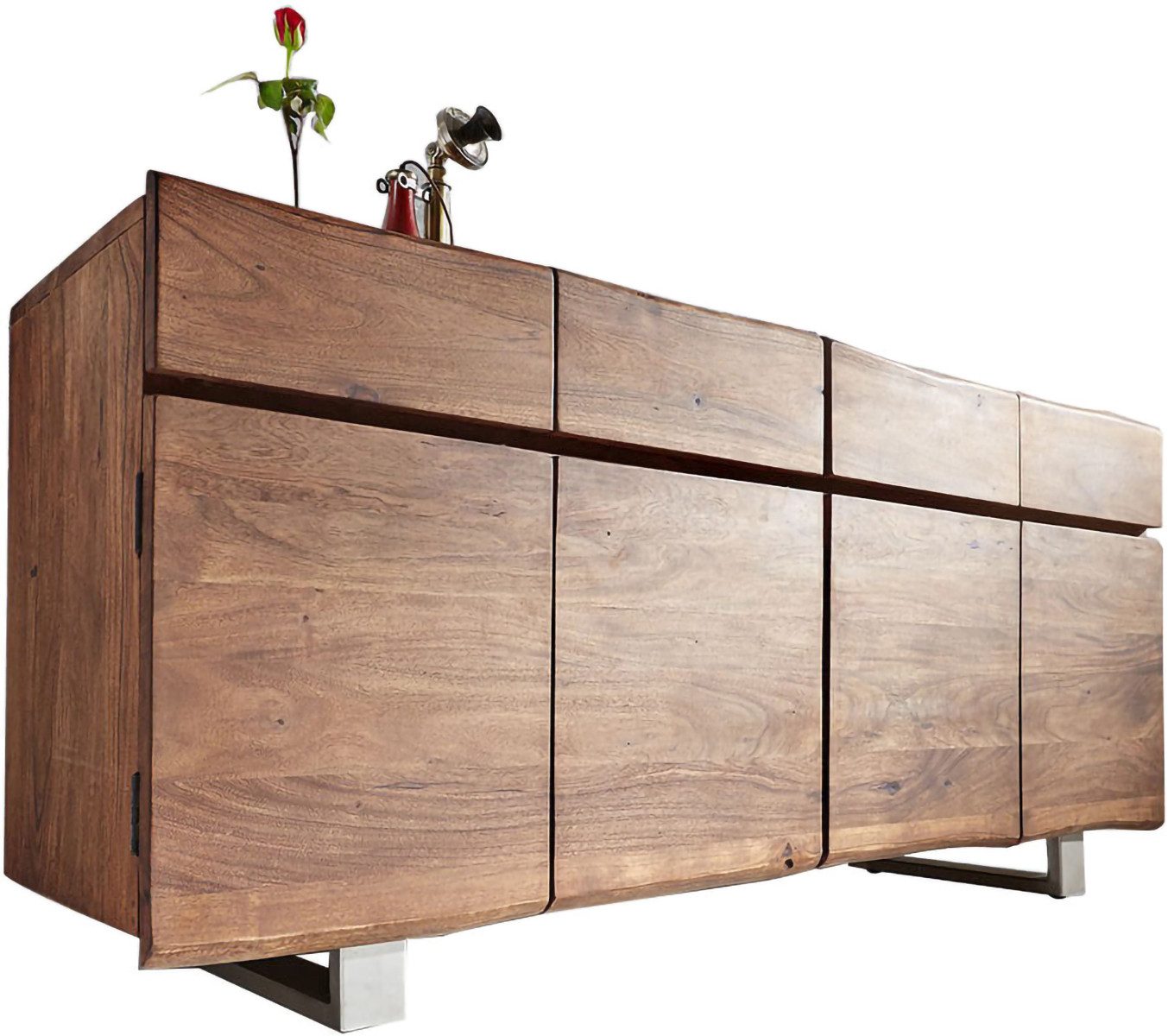 DELIFE Sideboard Live-Edge, Akazie Braun 172 cm 4 Schübe 4 Türen Baumkante Sideboard