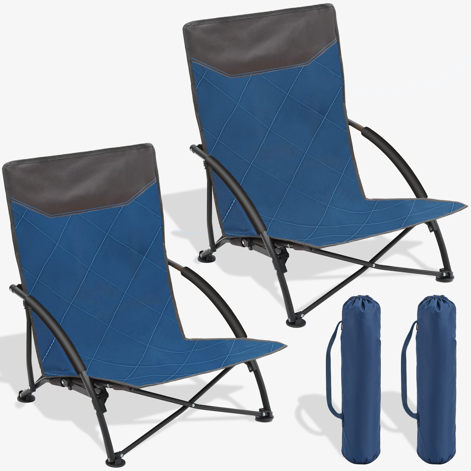 Sekey Klappstuhl Strandliegestuhl Klappbar leicht niedriger Strandstuhl Campingstuhl, mit Niedrigen Stuhlbeinen und bequeme Rückenlehne, bis 140 kg