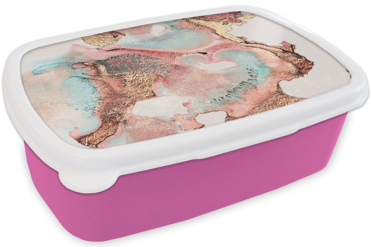 Kunststoff, für Pastell Kinder, rosa Lunchbox (2-tlg), MuchoWow Snackbox, Erwachsene, - Brotbox - Abstrakt, Mädchen, Tinte Brotdose Kunststoff