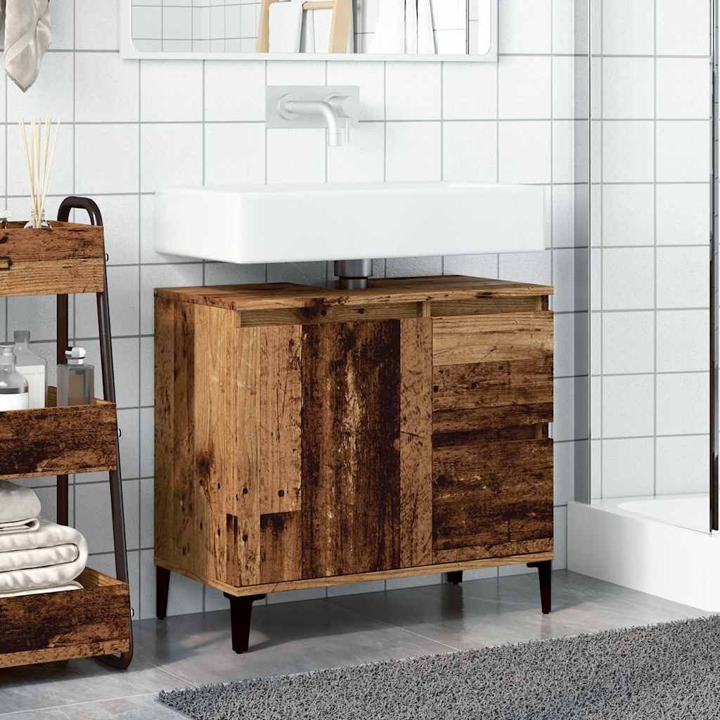 vidaXL Badezimmerspiegelschrank Waschbeckenunterschrank Altholz-Optik 65x33x60 cm Holzwerkstoff (1-St)