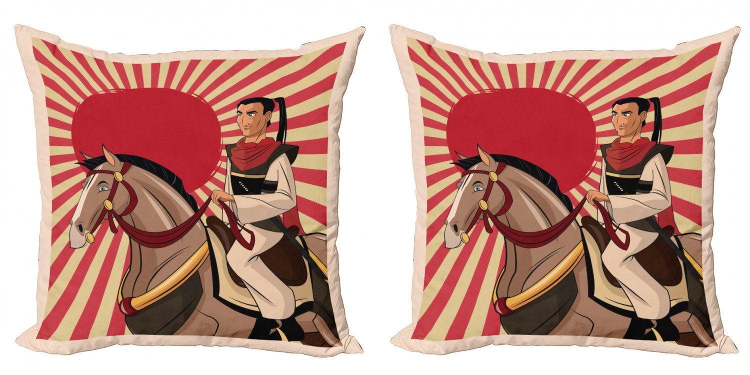 Japanese (2 Accent Stück), Pferd Doppelseitiger Abakuhaus Modern Samurai Digitaldruck, Man Kissenbezüge