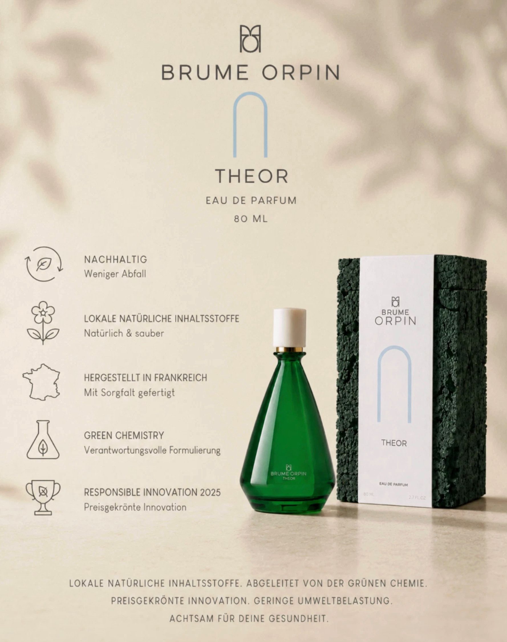 Brume Orpin Eau de Parfum Nachhaltig Preisgekrönte Innovation Prize 80ml, Innovation Prize 2025 der Fragrance Foundation
