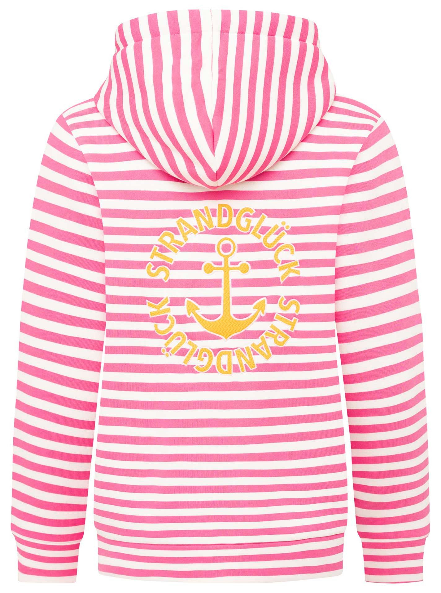 Zwillingsherz Kapuzensweatjacke "Streifen Strandglück" gestreifte Hoodiejacke mit Strandglück Stickerei und Anker am Rücken – Bild 4 von 5