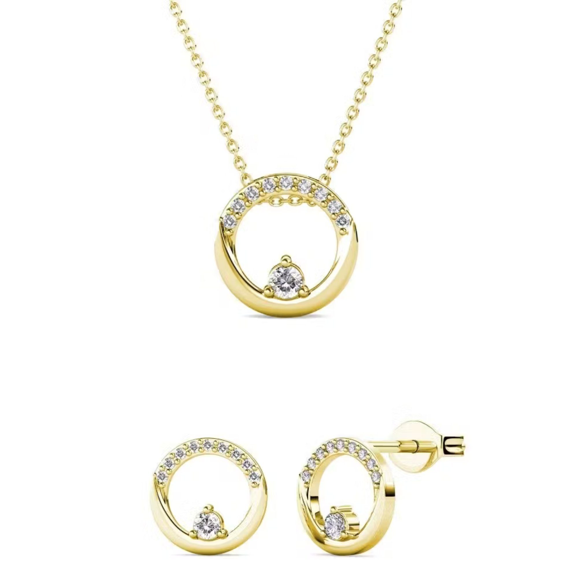 Ella Eisvogel Schmuckset Klarinen - Set : Halskette, Ohrringe & 30 Kristalle, 18 Karat