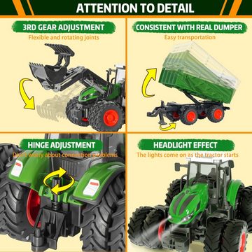 Esun RC-Traktor Ferngesteuerter Traktor Spielzeug ab 2 3 4 5Jahre, (Packung, Komplettset), Kuh, Schaf und Heuballen, Traktor mit Anhänger Spielzeug ab 2-5 Jahre