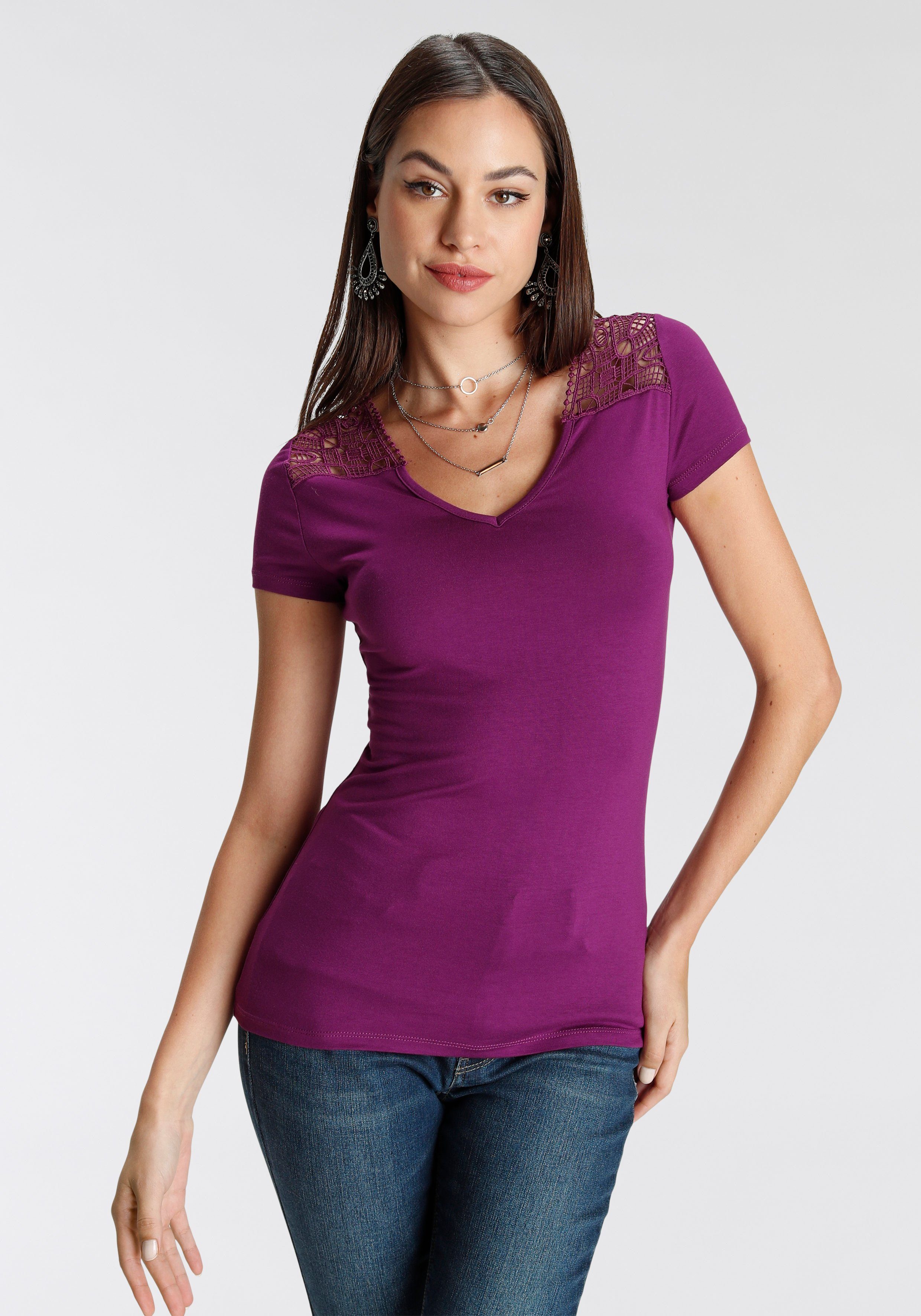 V-Ausschnitt Melrose lila T-Shirt mit