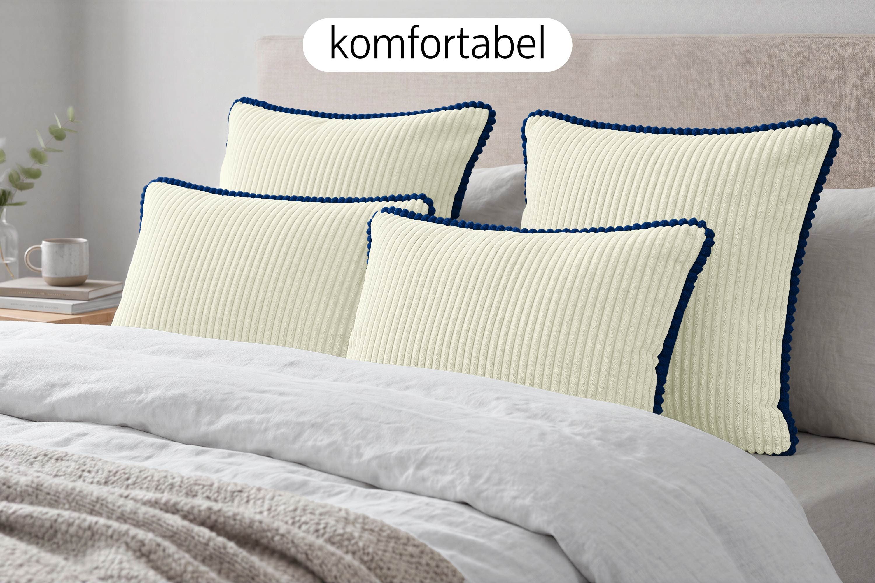 Amilian Dekokissen Sofakissen 4er Set mit Füllung 2x 40x40 cm + 2x 35x45 cm, Hotelverschluss Sofakissen Zierkissen – Bild 4 von 5