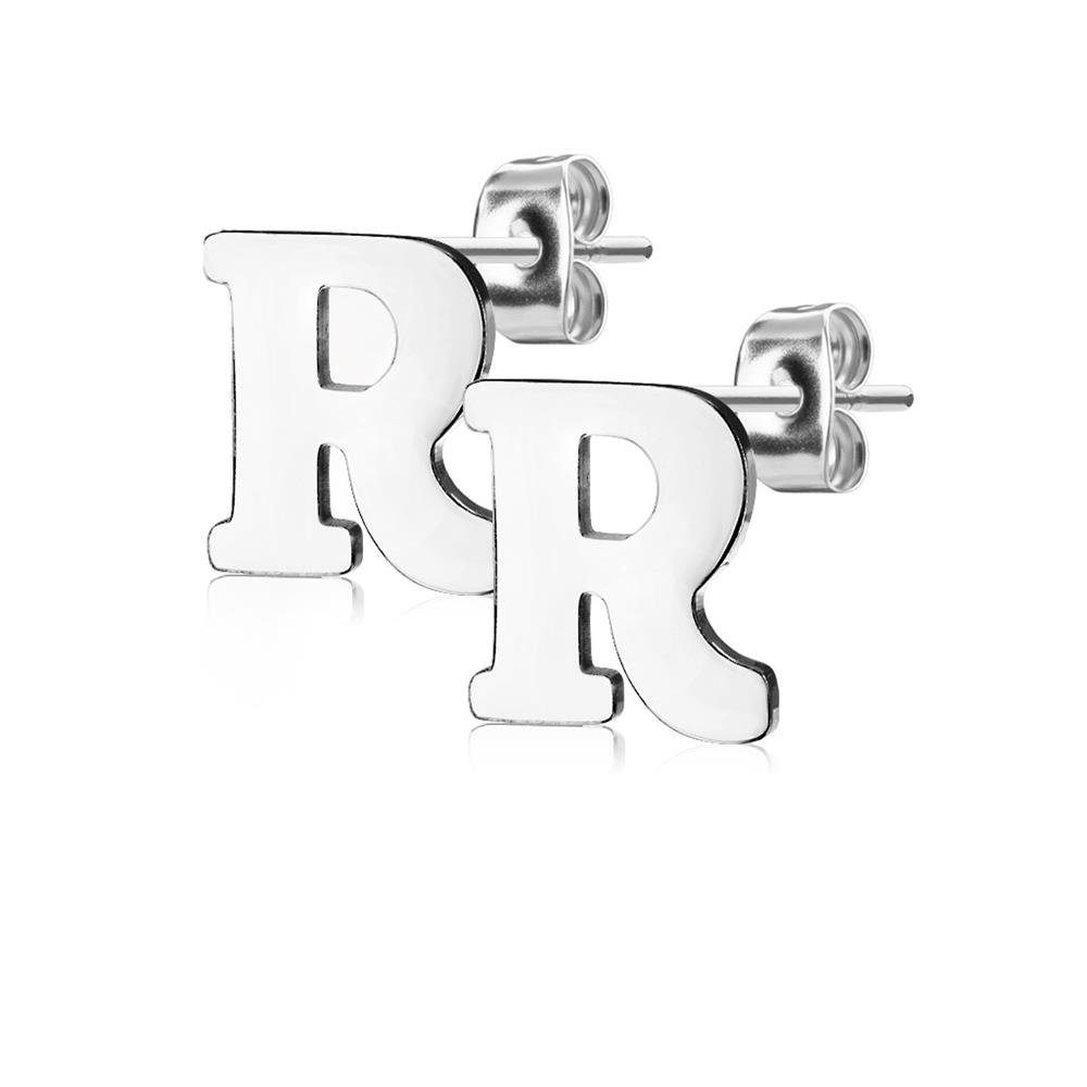 BUNGSA Ohrstecker-Set Ohrstecker Buchstaben (2 Ohrringe Edelstahl Paar 2-tlg), Silber (1 Ohrschmuck Stück), Damen aus