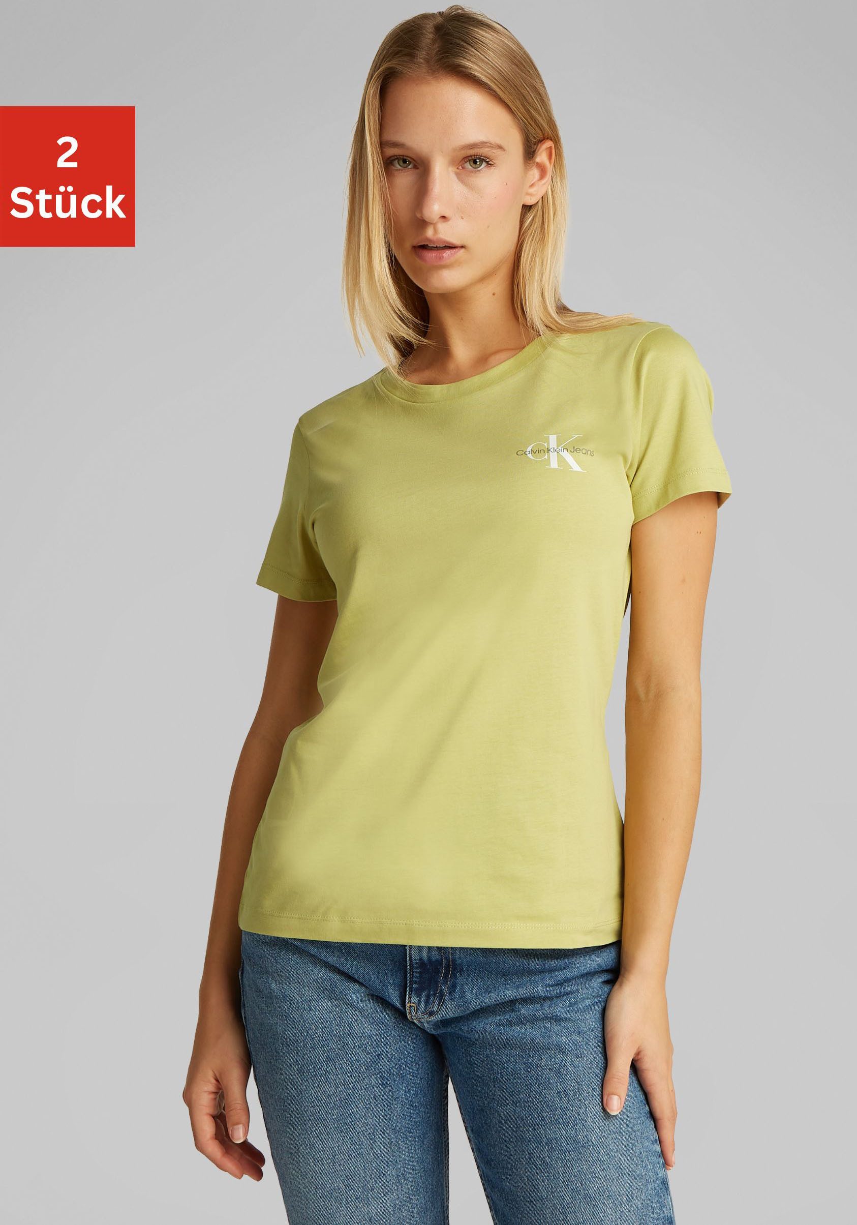 Calvin Klein Jeans Rundhalsshirt 2-PACK MONOLOGO SLIM TEE (Packung, 2-tlg., 2er-Pack) mit Calvin Klein Jeans Logoprint auf der Brust