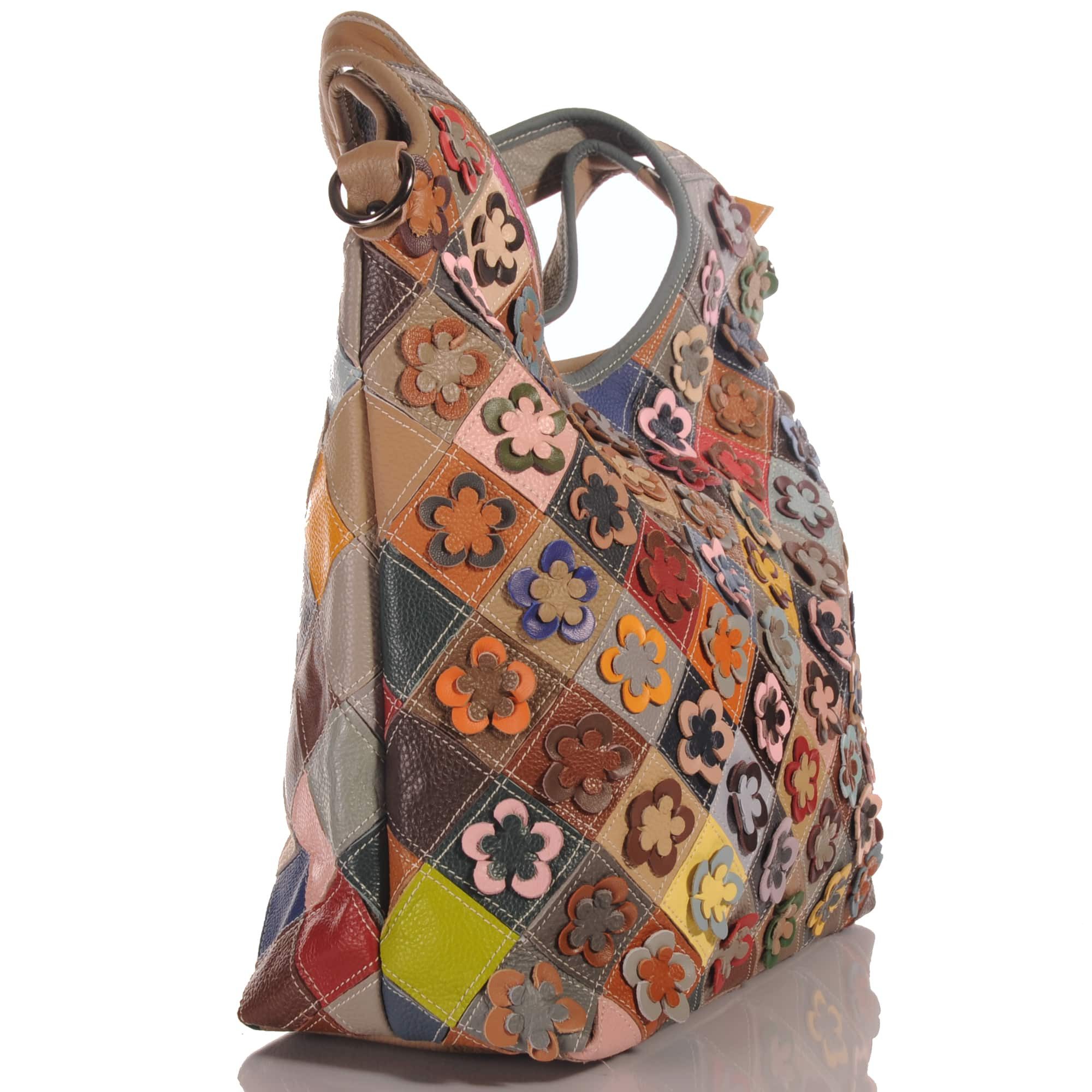 KMISSO Henkeltasche Damen Handtasche Echtleder Shopper Pachwork Umhängetasc günstig online kaufen