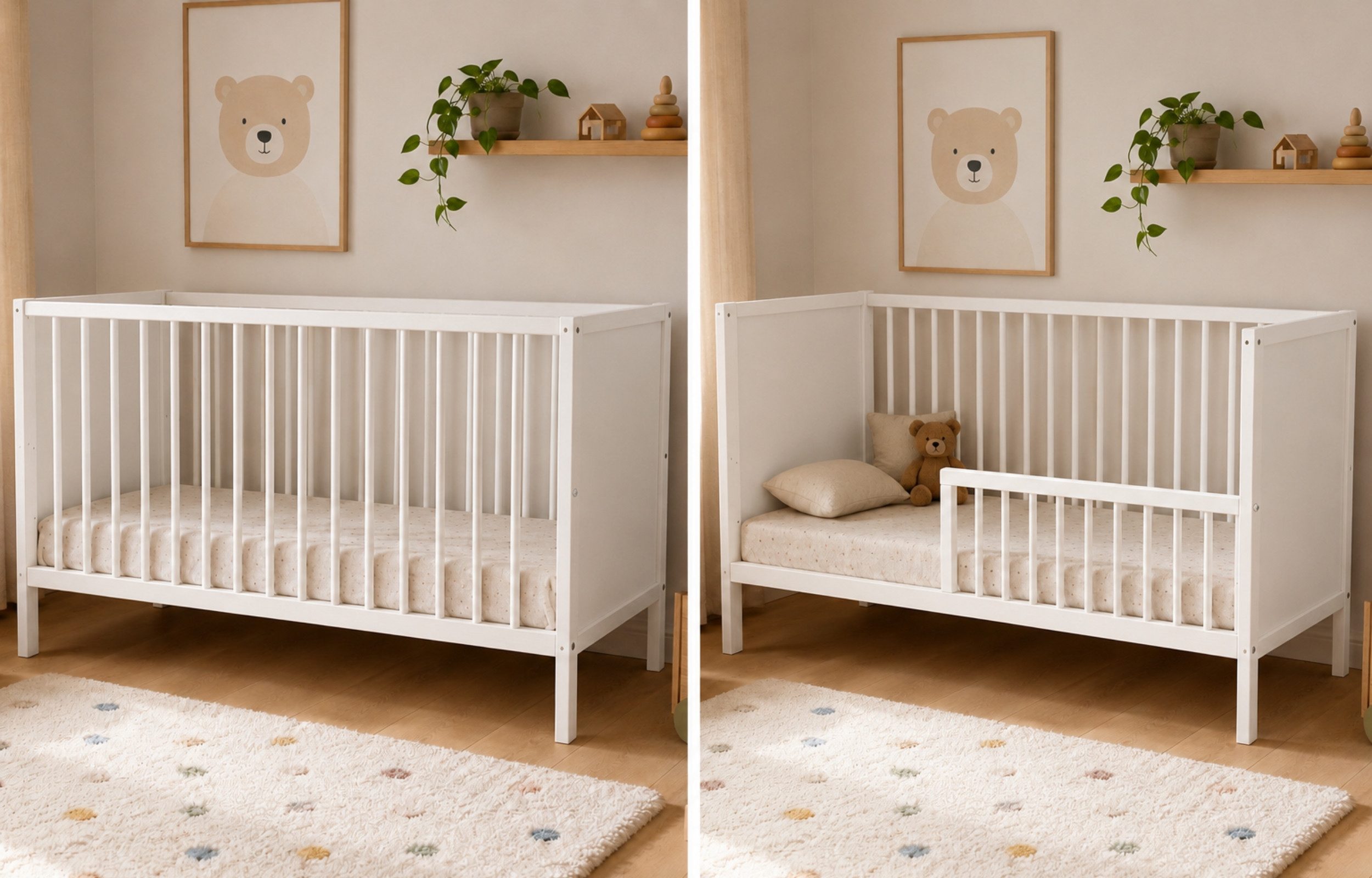 Kids Collective Babybett Kinderbett Gitterbett 60x120/70x140 cm modular & höhenverstellbar Holz, verschiedene Varianten wählbar, massives Holz, ab Geburt Weiß