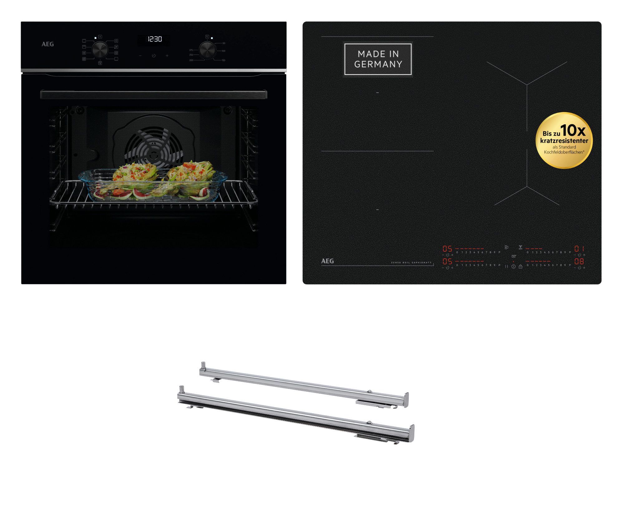 AEG Backofen-Set HH24BSISML, mit 1-fach-Teleskopauszug, Aqua Clean, AEG SaphirMatt® 10× Kratzresistenz & Anti‑Fingerprint, Made in Germany