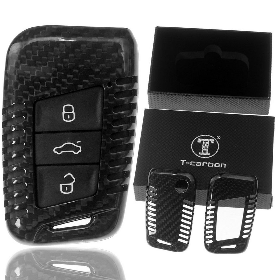 T-Carbon Schlüsseltasche Auto Schlüssel Echt Carbon Schutz Hülle Schwarz,  für VW Passat B8 Arteon Skoda Kodiaq KEYLESS SMARTKEY