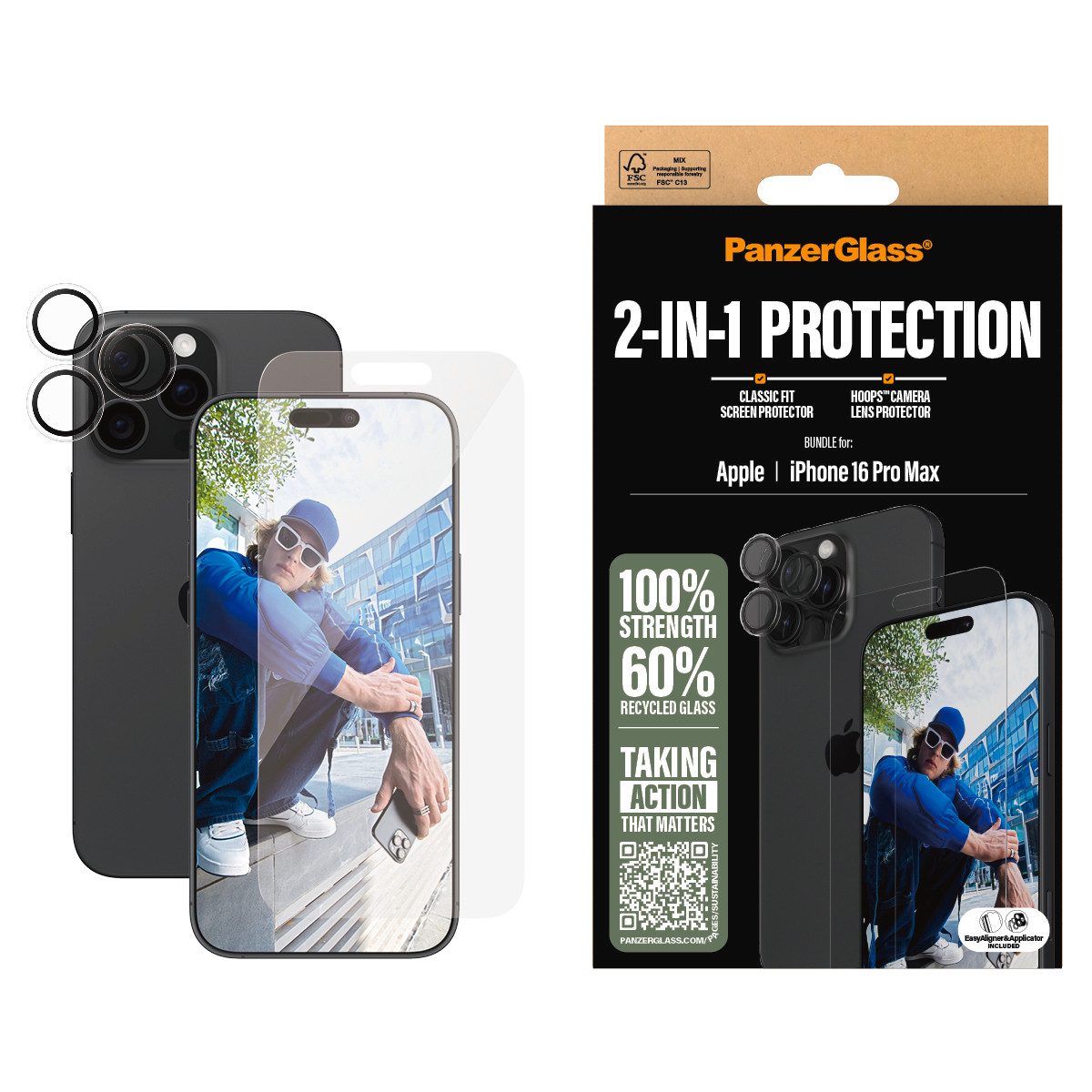 Displayschutzglas 2-in-1 Protection, Glass, Lens Protector