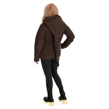 KUNST UND MAGIE Strickjacke Strickjacke Goa Wolle Jacke Fleecefutter Zipfelkapuze Unisex Fair