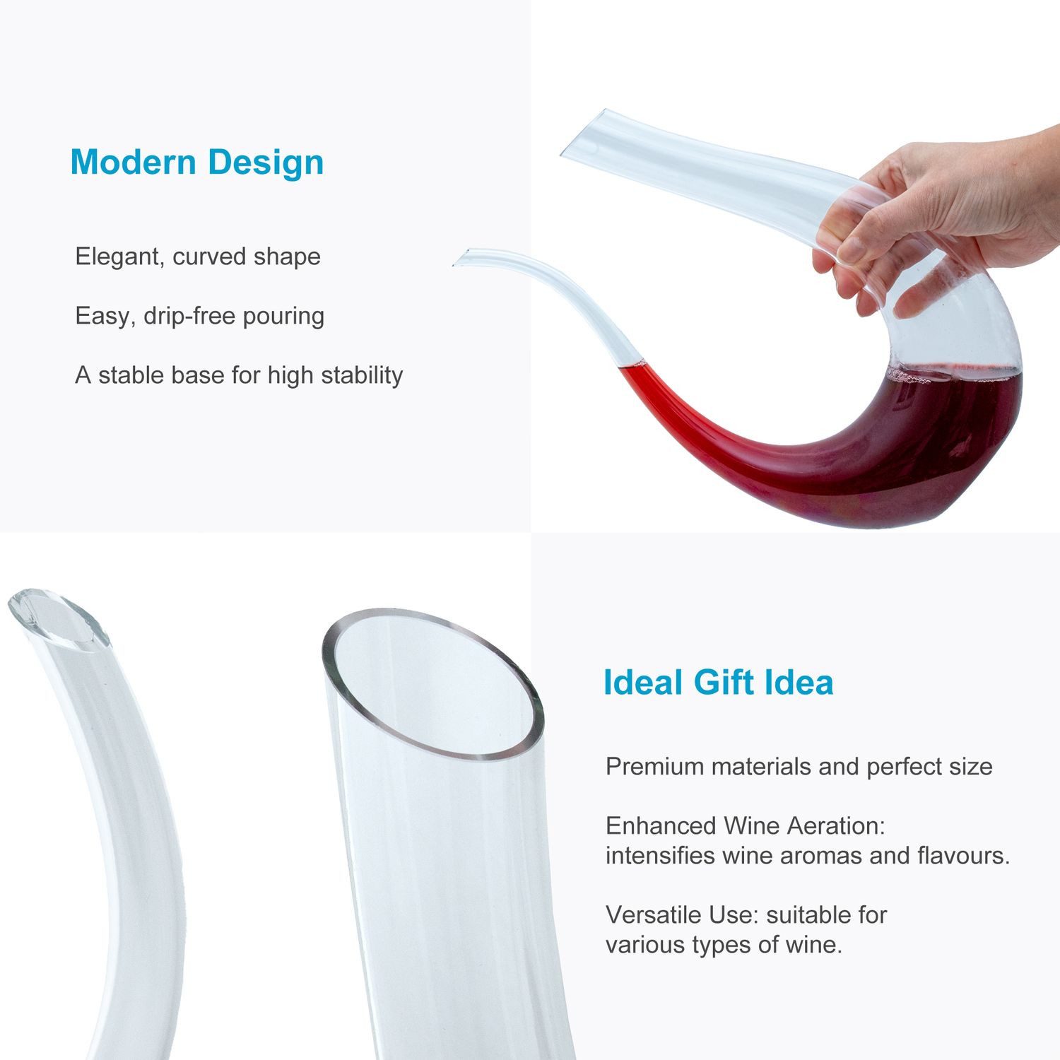 Intirilife Dekanter, (1-tlg), Wein Dekanter U-Form Glas Weinkaraffe Rotwein Dekantierer Weinbelüfter