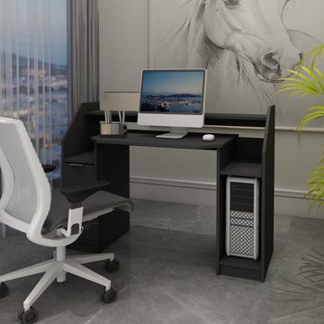 ML-DESIGN Schreibtisch Computertisch Bürotisch Arbeitstisch PC-Tisch Laptop Tisch Büromöbel, Schwarz offenen Ablagefächern 123,2x90cm Holz für Home Office