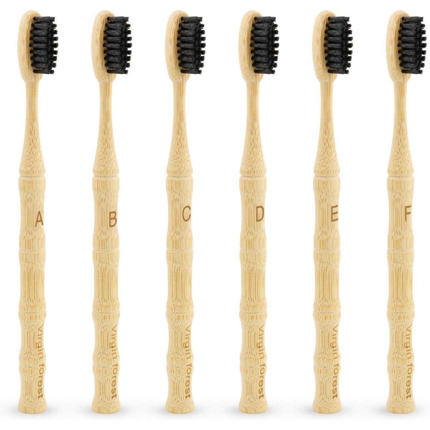 LuxusKollektion Zahnbürste 6er Set Biologisch Abbaubare Bambus Zahnbürsten mit Aktivkohleborsten