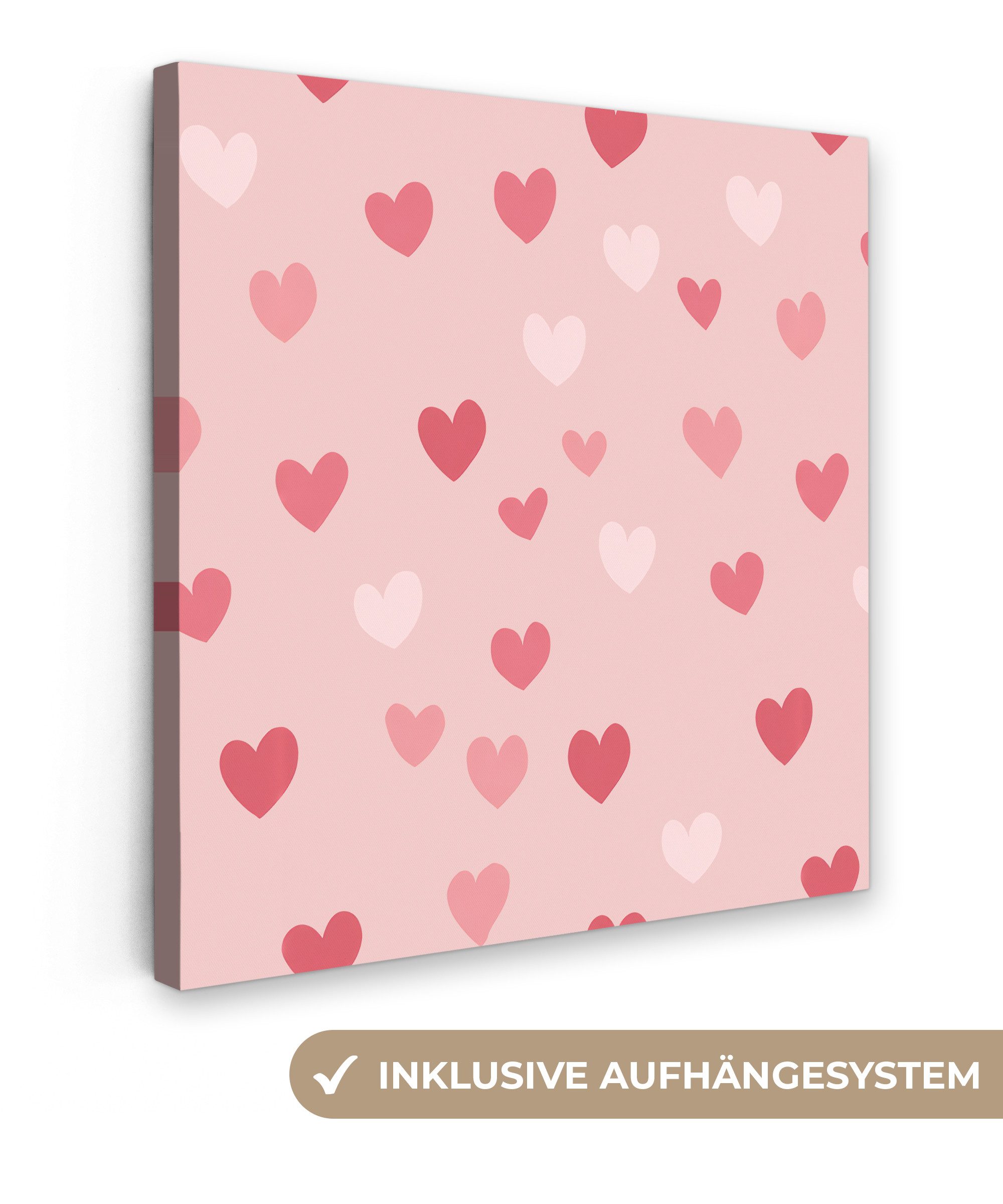 OneMillionCanvasses® Leinwandbild Herzen - Muster - Rosa - Einfach, Fotodruck (1 St), Wandbild, Deko Schlafzimmer Wohnzimmer Flur 20x20 cm