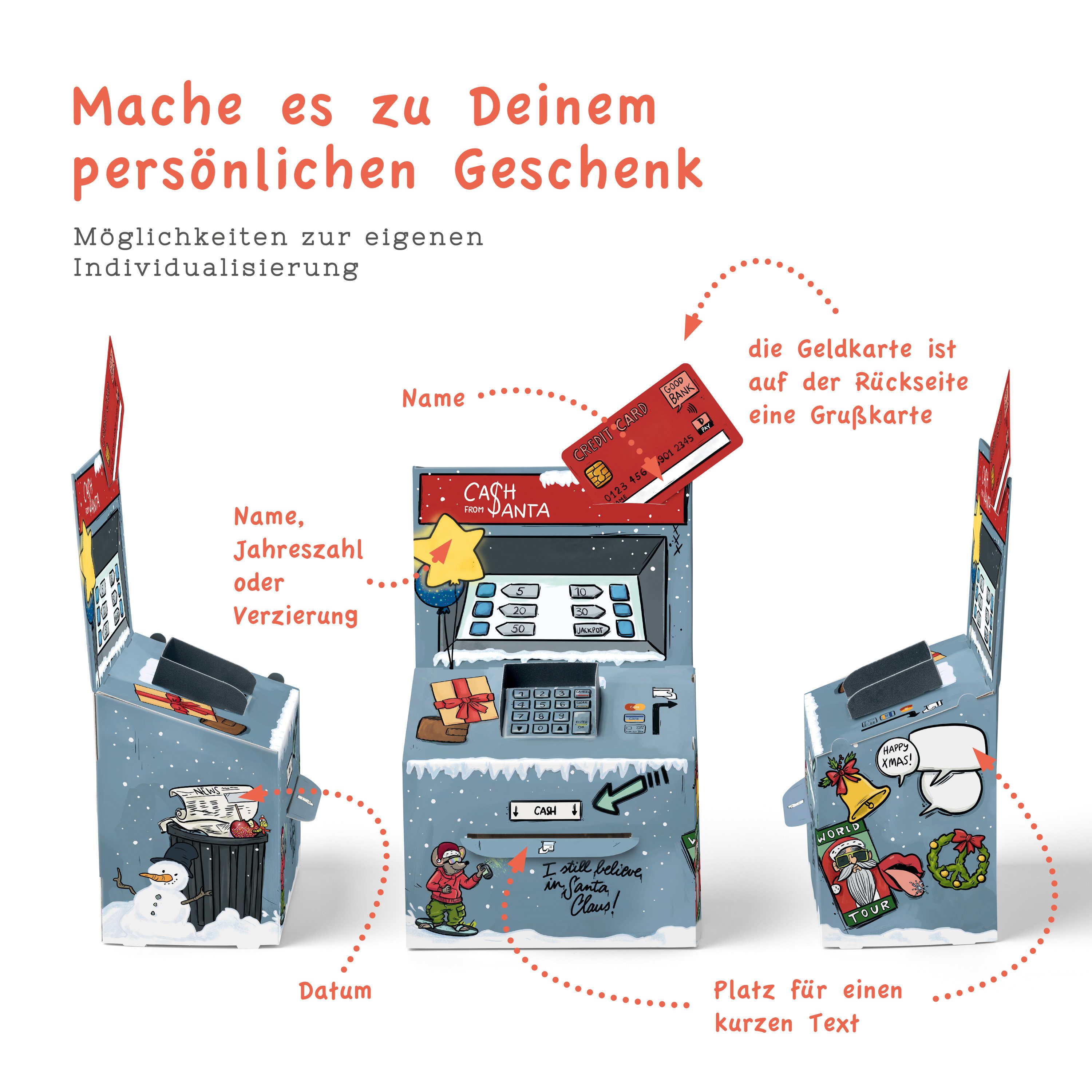 SURPRISA Geschenkbox Geld-O-Mat Geldgeschenk Verpackung – Kreatives DIY Geldautomat, für Geldgeschenke zum Geburtstag, Hochzeit & besondere Anlässe