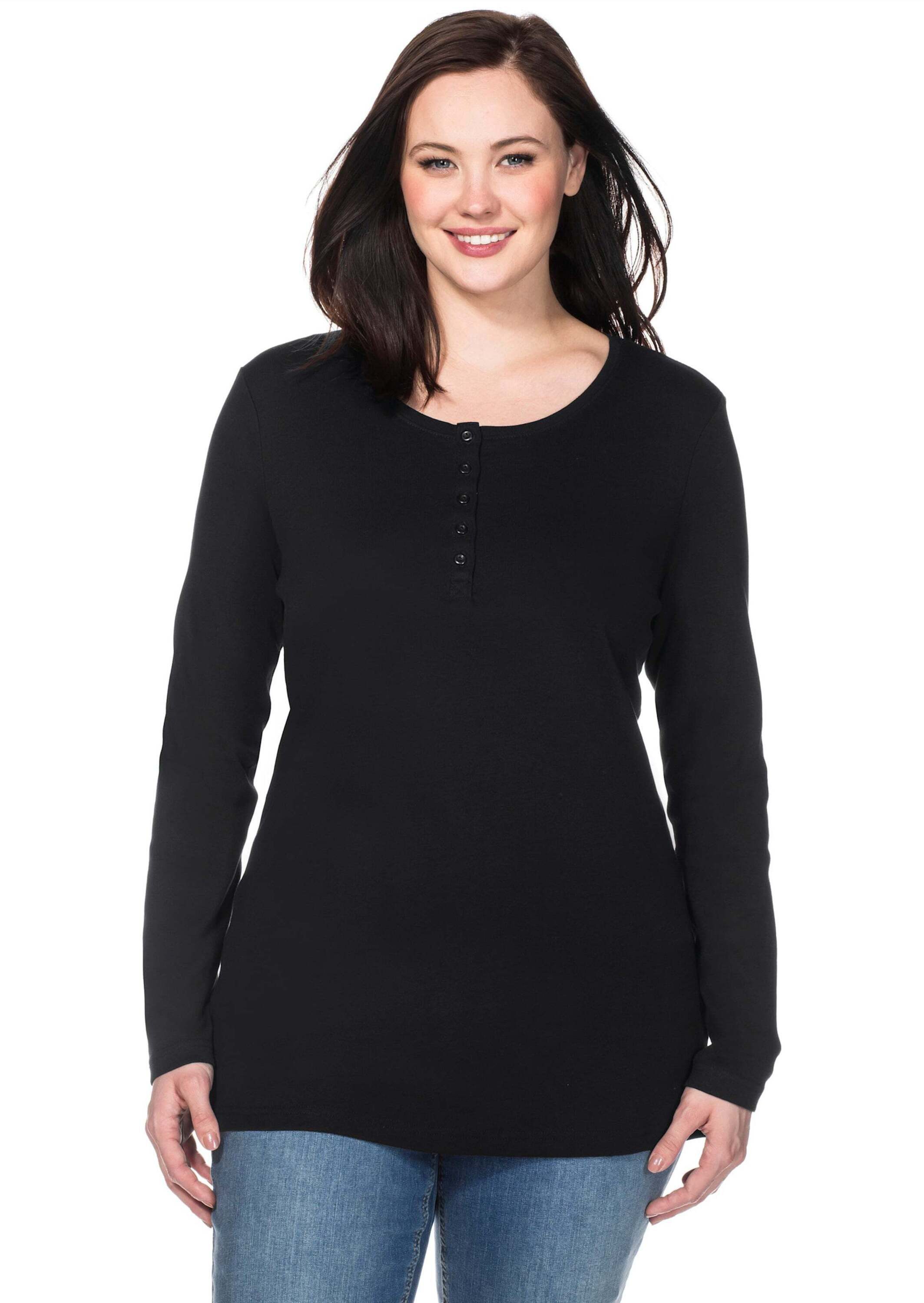 Sheego T-Shirt Langarmshirt Langarm mit Serafinokragen