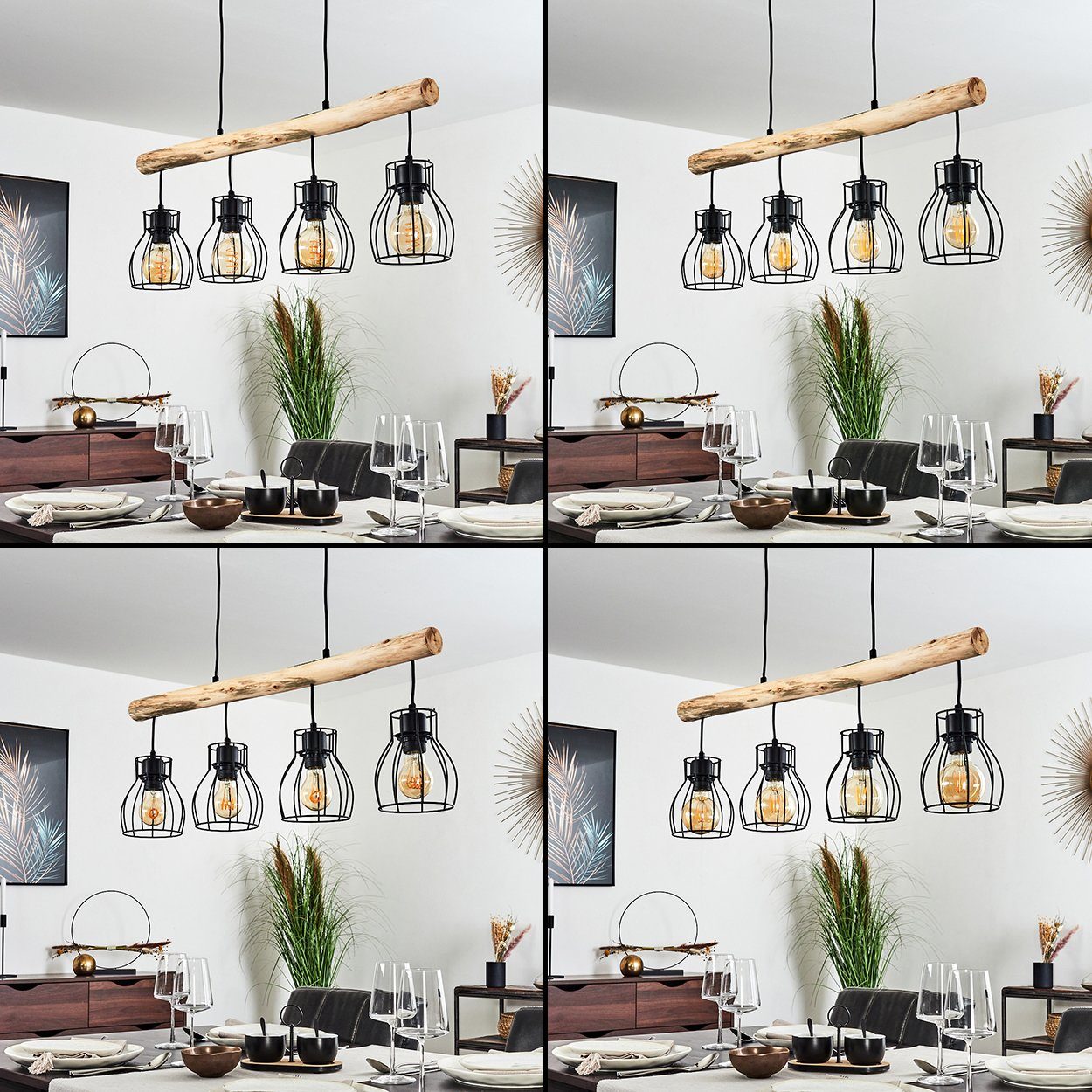 hofstein Hängeleuchte »Aprica« Hängelampe aus Metall/Holz in Schwarz/Braun, ohne Leuchtmittel, 4xE27, modern