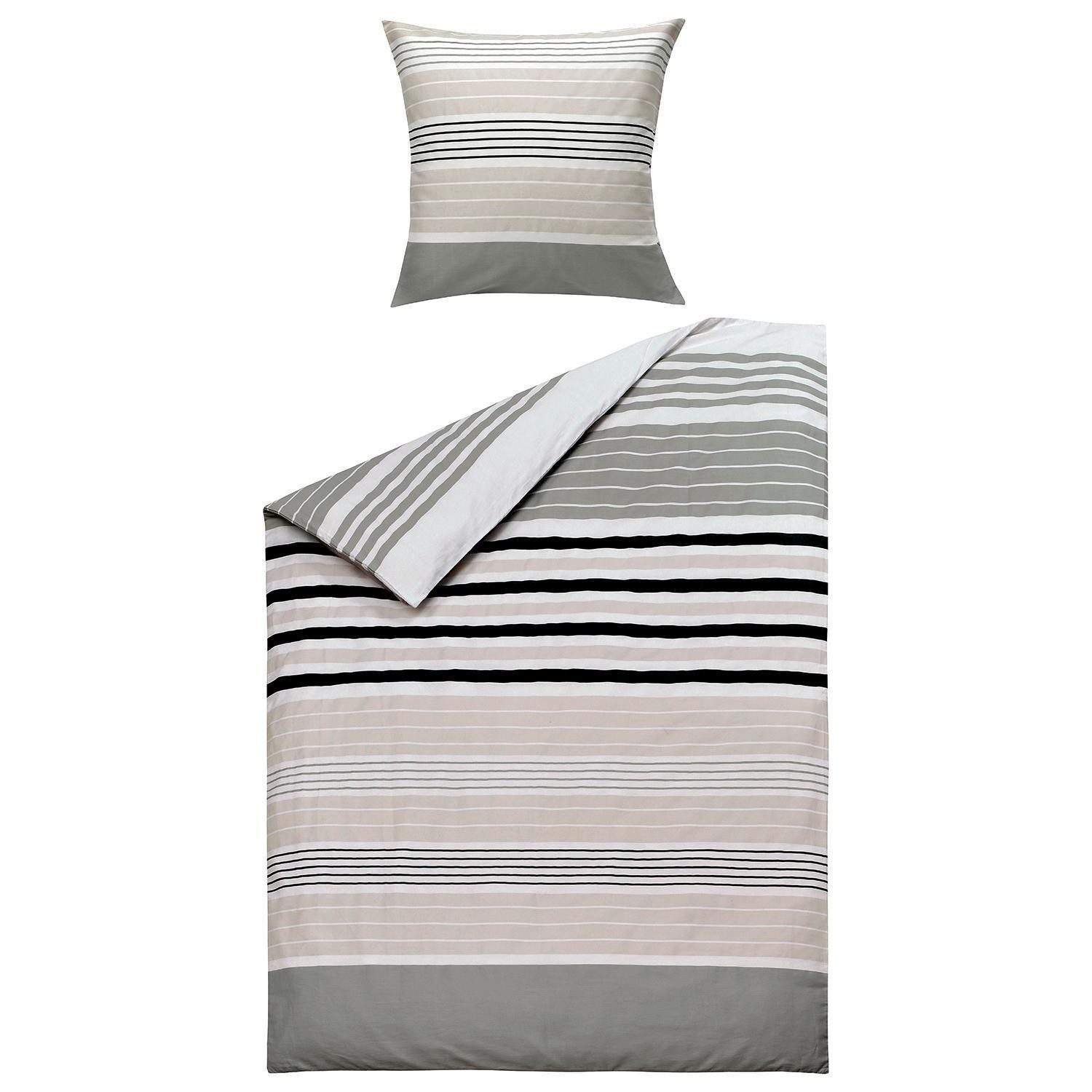 casa NOVA Bettwäsche ELVIRA, 135 x 200 cm, Weiß, Beige, Streifenmuster, Satin, 2 teilig, mit Reißverschluss