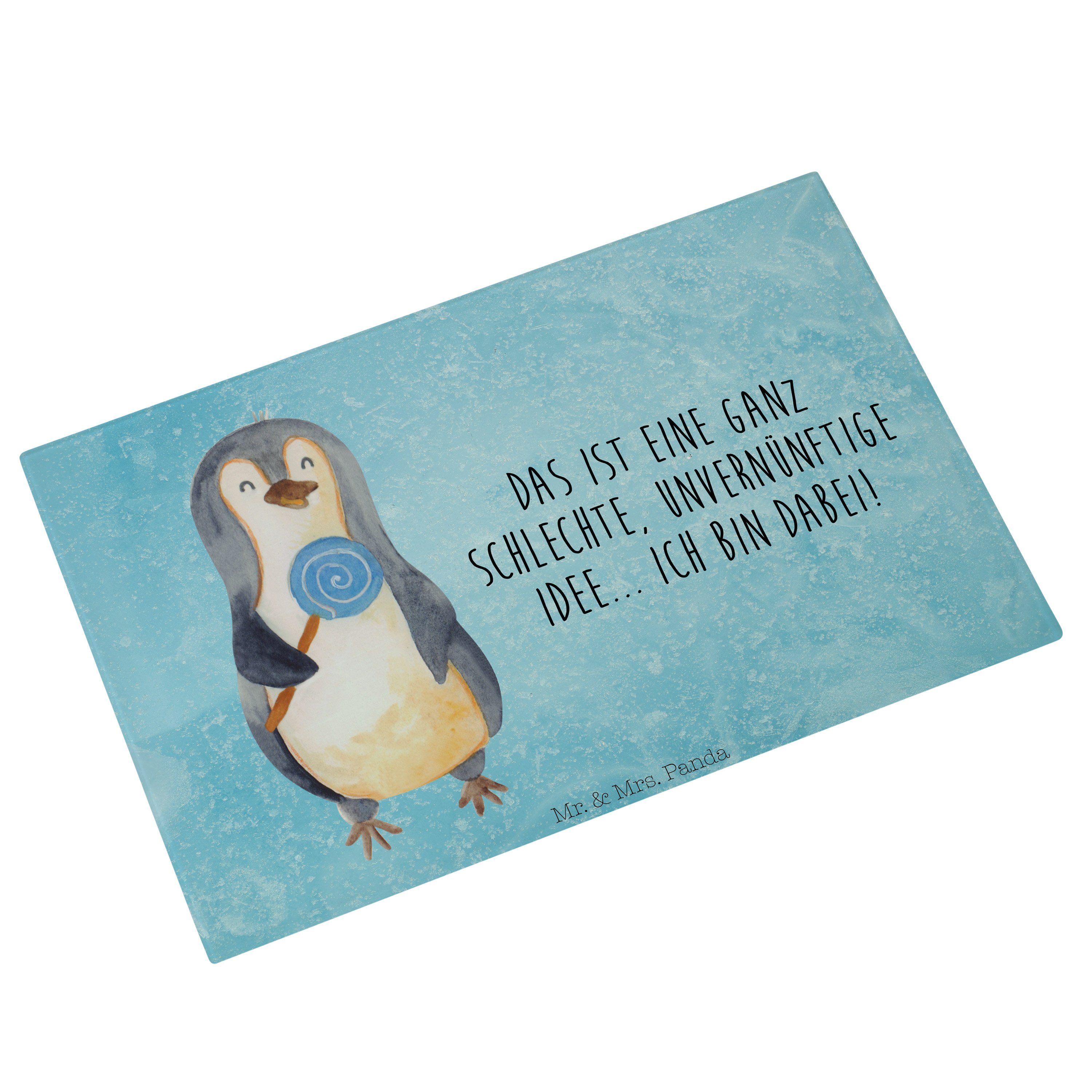 Schneidebrett, Mr. & - Premium Geschenk, Panda Lolli (1-St) Eisblau Servierbrett Glas, Spruch, Süßigkeite, Pinguin Mrs. -