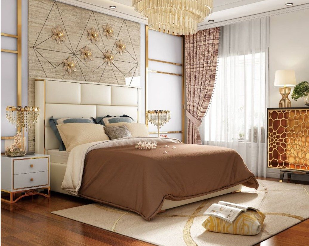 Xlmoebel Polsterbett Designer Doppelbett aus Leder und Metall in edlem Stil (Bett), Hergestellt in Europa