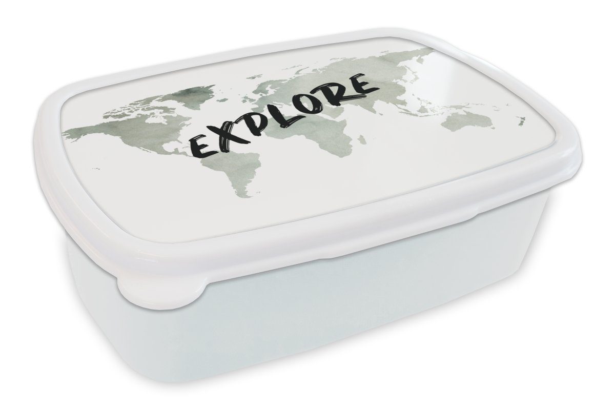Kunststoff, Lunchbox Brotdose, weiß Weltkarte Jungs MuchoWow für Brotbox Aquarell, (2-tlg), - - Kinder für und Mädchen Erwachsene, Zitat und