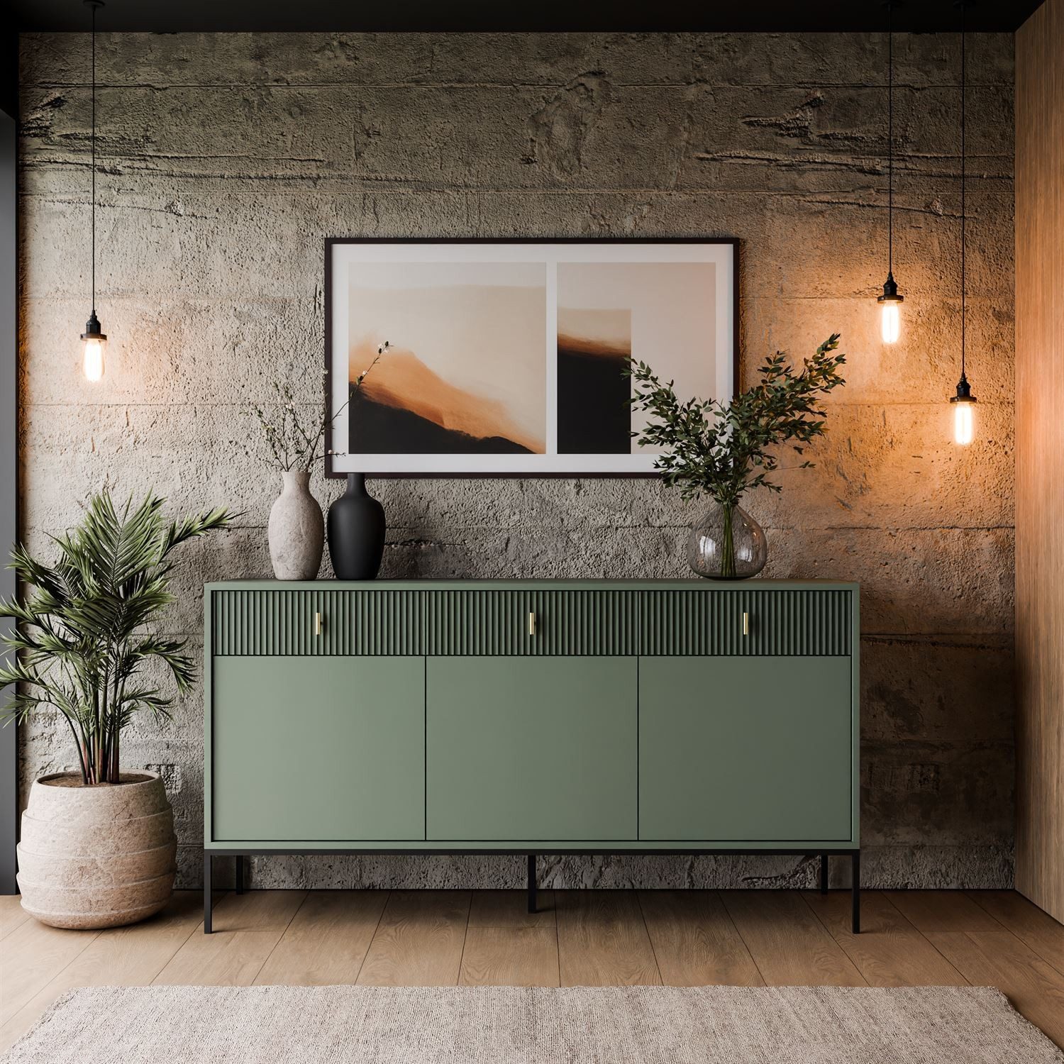 Lookway Kommode MIDNIGHT 3D3S mit drei Schubladen auf Gestell