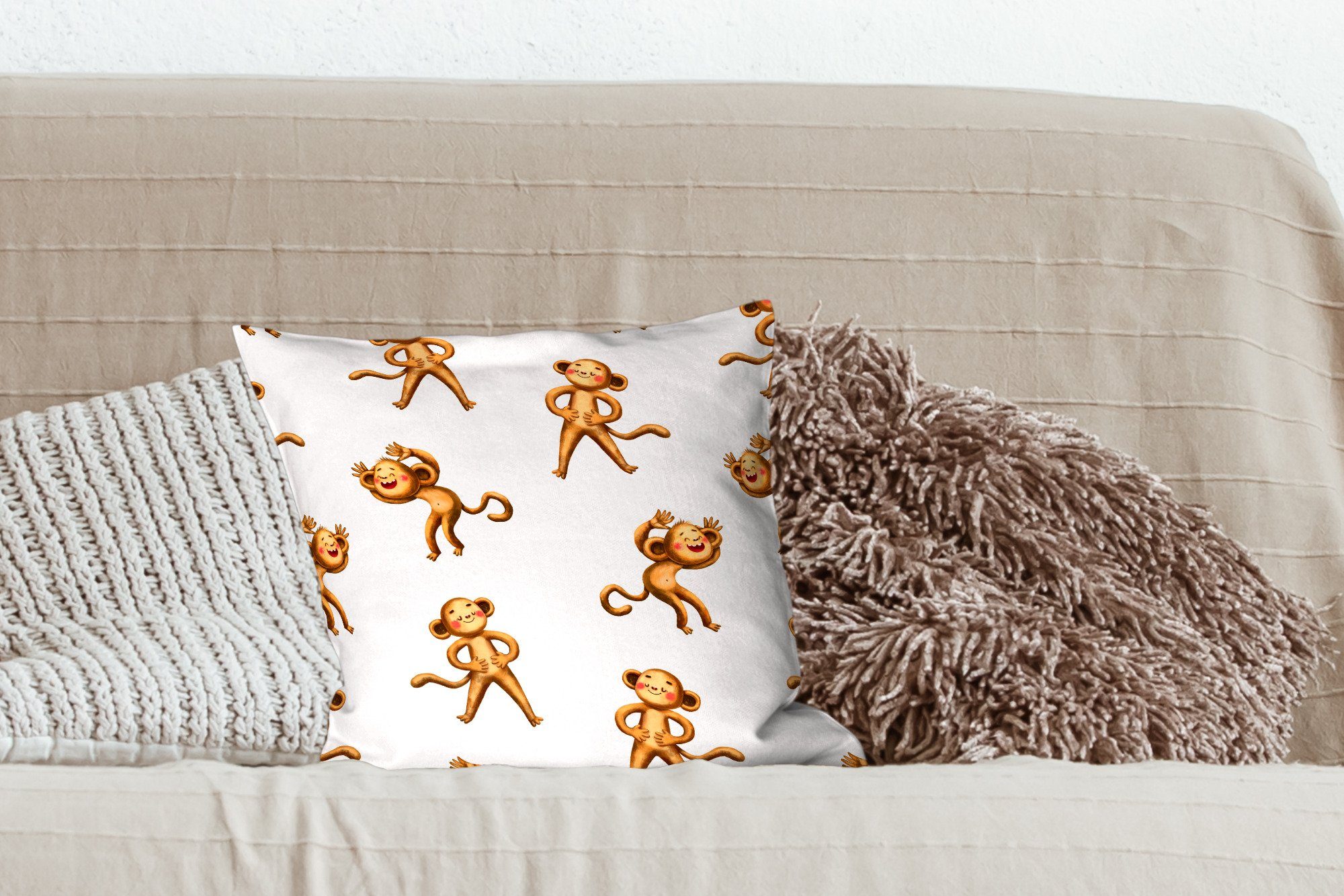 Design Zierkissen MuchoWow Deko, mit Sofakissen - Dekokissen Affe für Schlafzimmer, Dschungel Wohzimmer, Füllung Kinder, - -