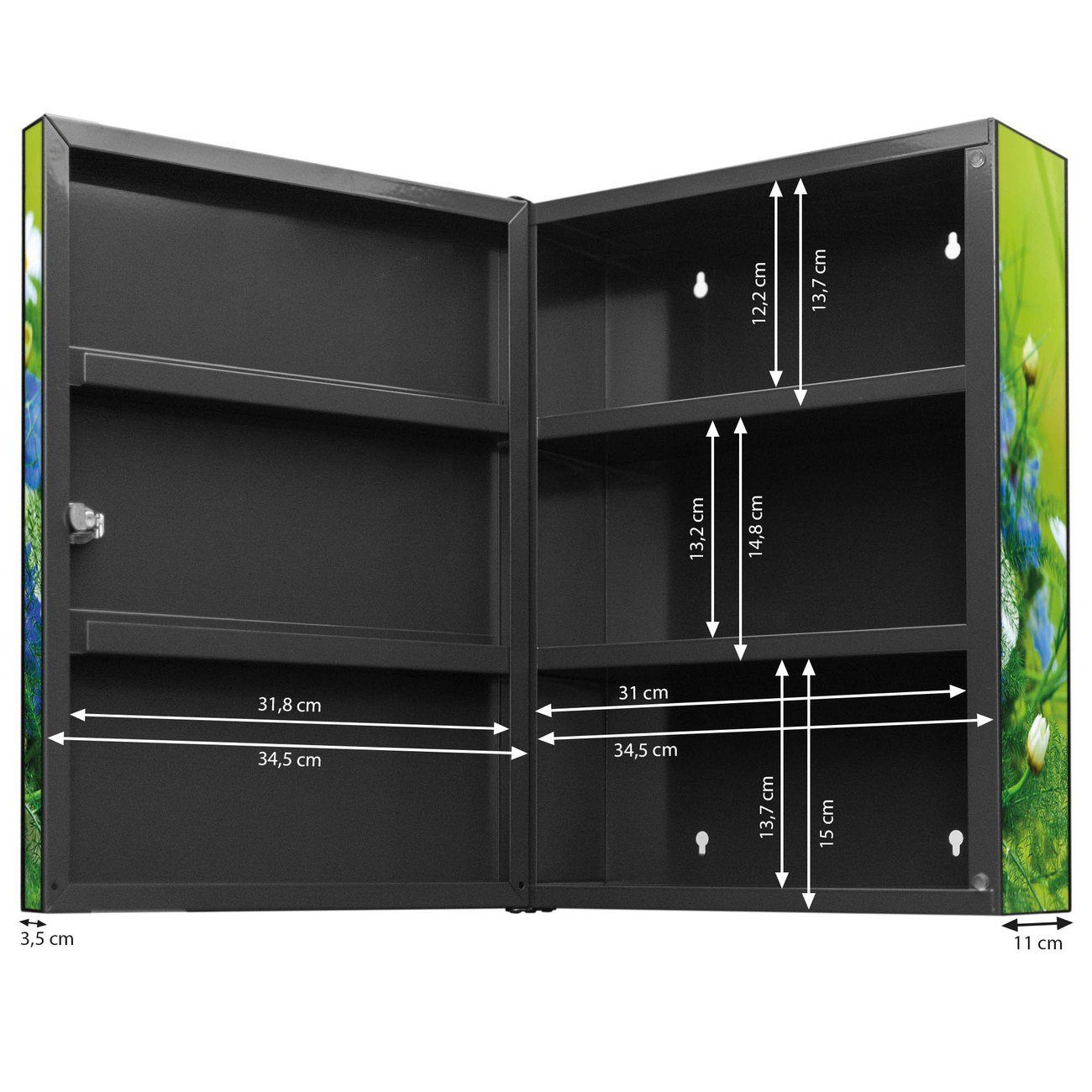 35 schwarz 46 banjado (abschließbar, 2 Blumenstrauß und kleine x 3 Fächer) Medizinschrank große Stahl x 15cm