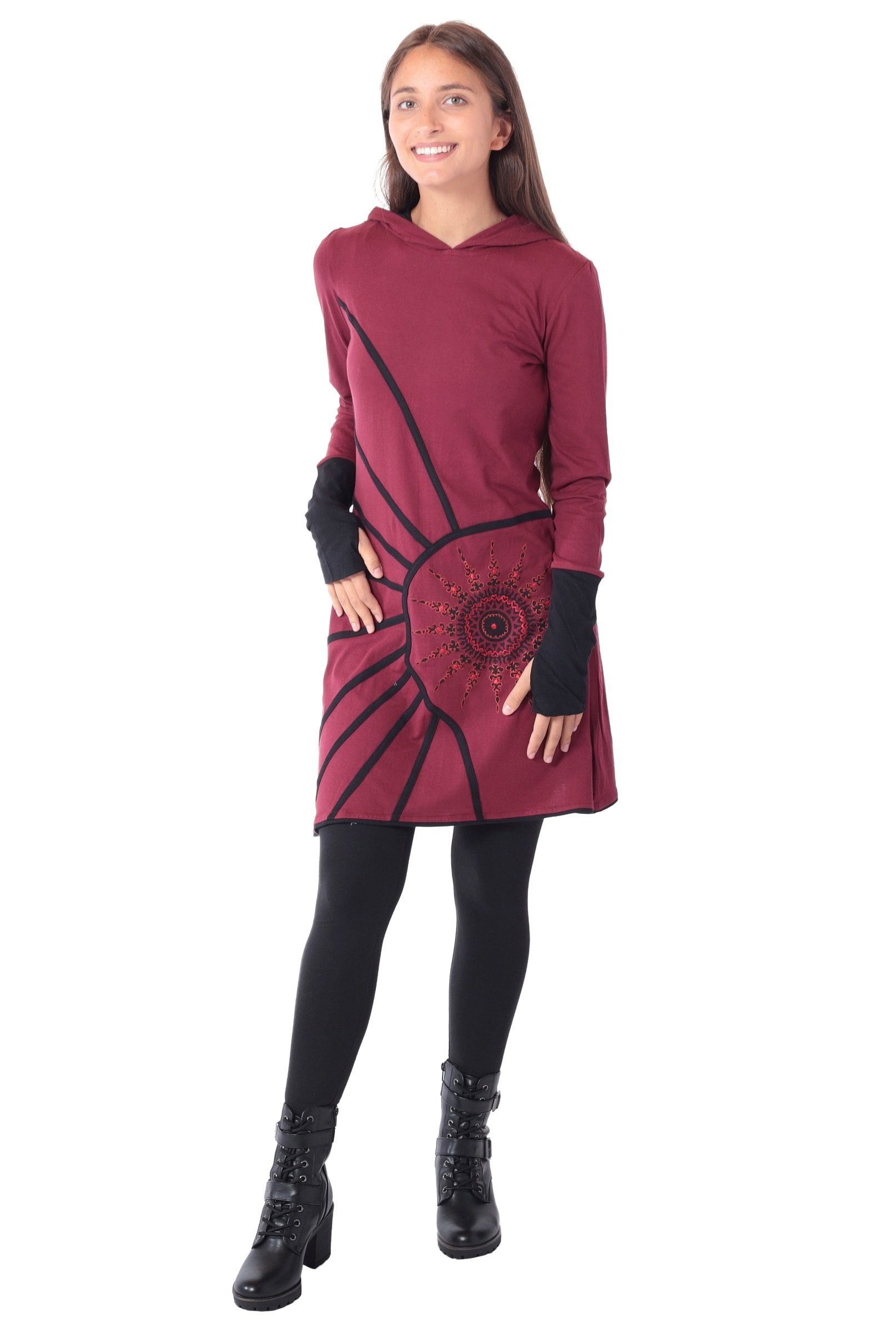 PUREWONDER Sweatkleid Langärmliges Kapuzenkleid aus Ganzjahreskleid Rot Jersey