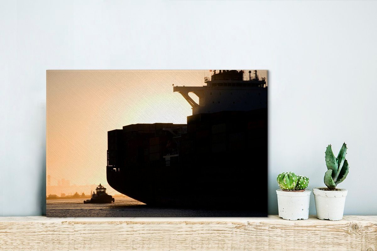OneMillionCanvasses® Leinwandbild Schlepper und ein 30x20 Wanddeko, cm Leinwandbilder, (1 St), Containerschiff, Aufhängefertig, Wandbild