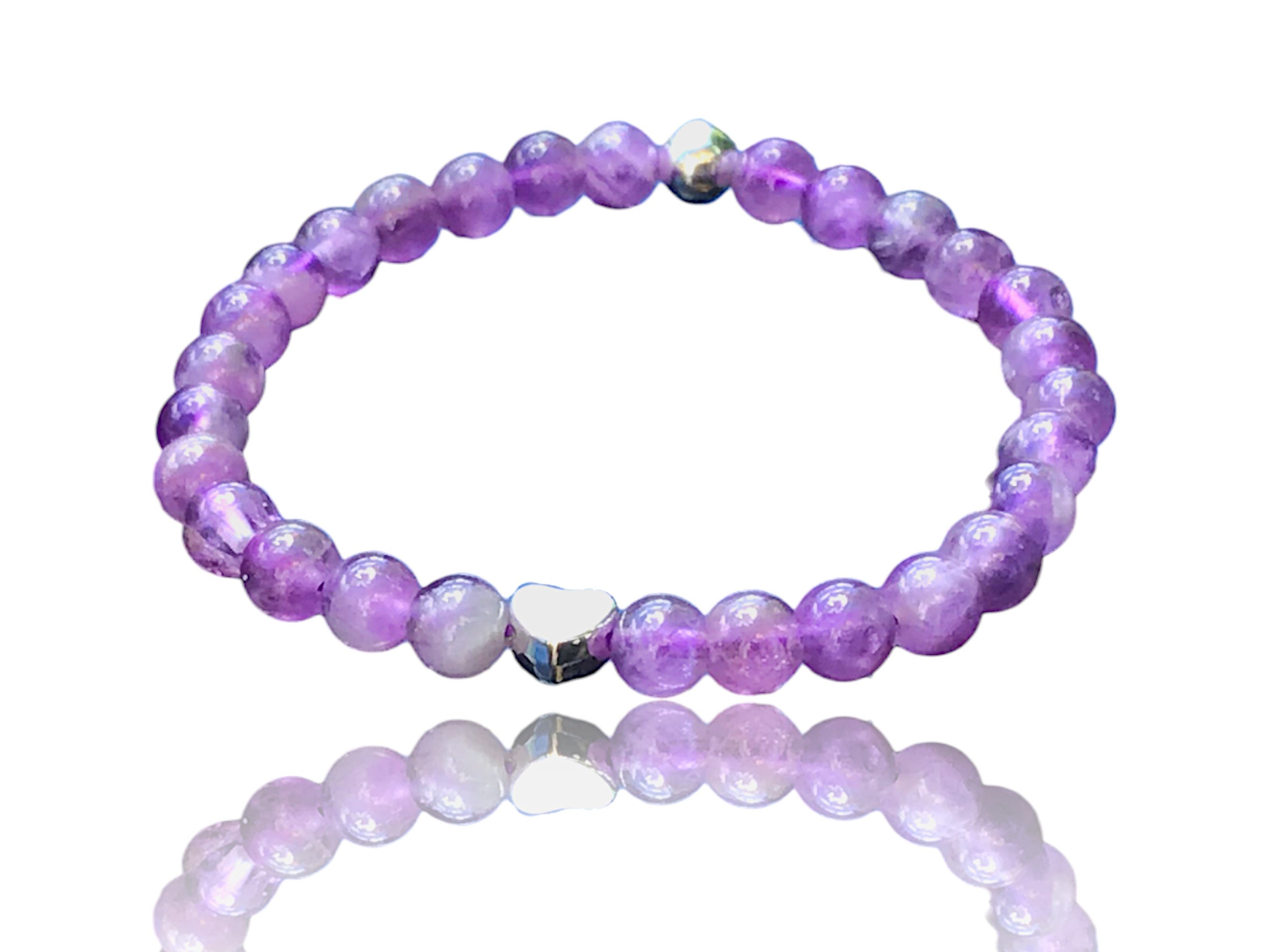 Steinfixx® Perlenarmband Elegantes Perlenarmband Amethyst mit 925 Silberperle (entzückendes, versilbertes Edelstahlherzchen, 1-tlg., Handgemachter Energieschmuck aus Deutschland), Silberschmuck zu jedem Anlass, Reinigung und Kraft, mit Geschenkbox