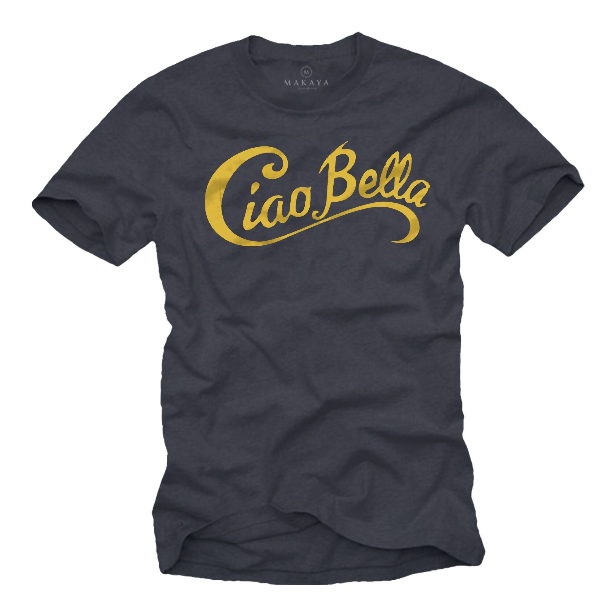 MAKAYA Print-Shirt Herren Italienischer Spruch Ciao günstig online kaufen