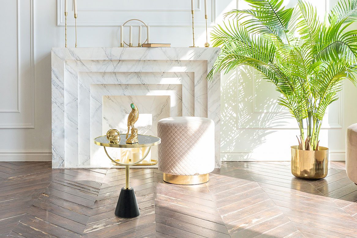 Kayoom Beistelltisch Oscar 125, edle marmorierte Glasplatte (1-St), ausgefallenes Gestell, stabiler Marmorfuß, marmorierte Glasplatte