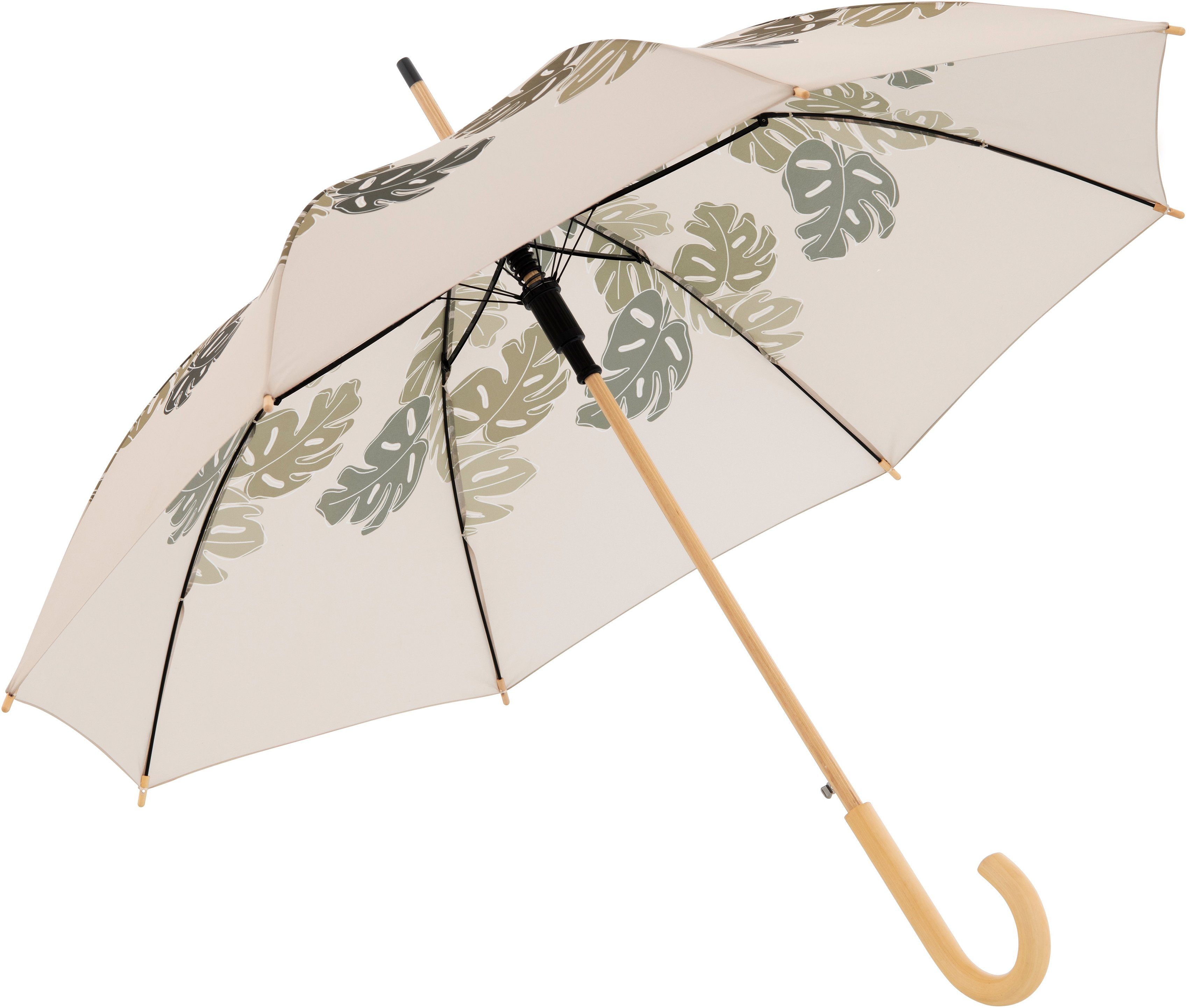 Holz Stockregenschirm Material Long, mit aus beige, aus recyceltem Schirmgriff nature choice doppler®