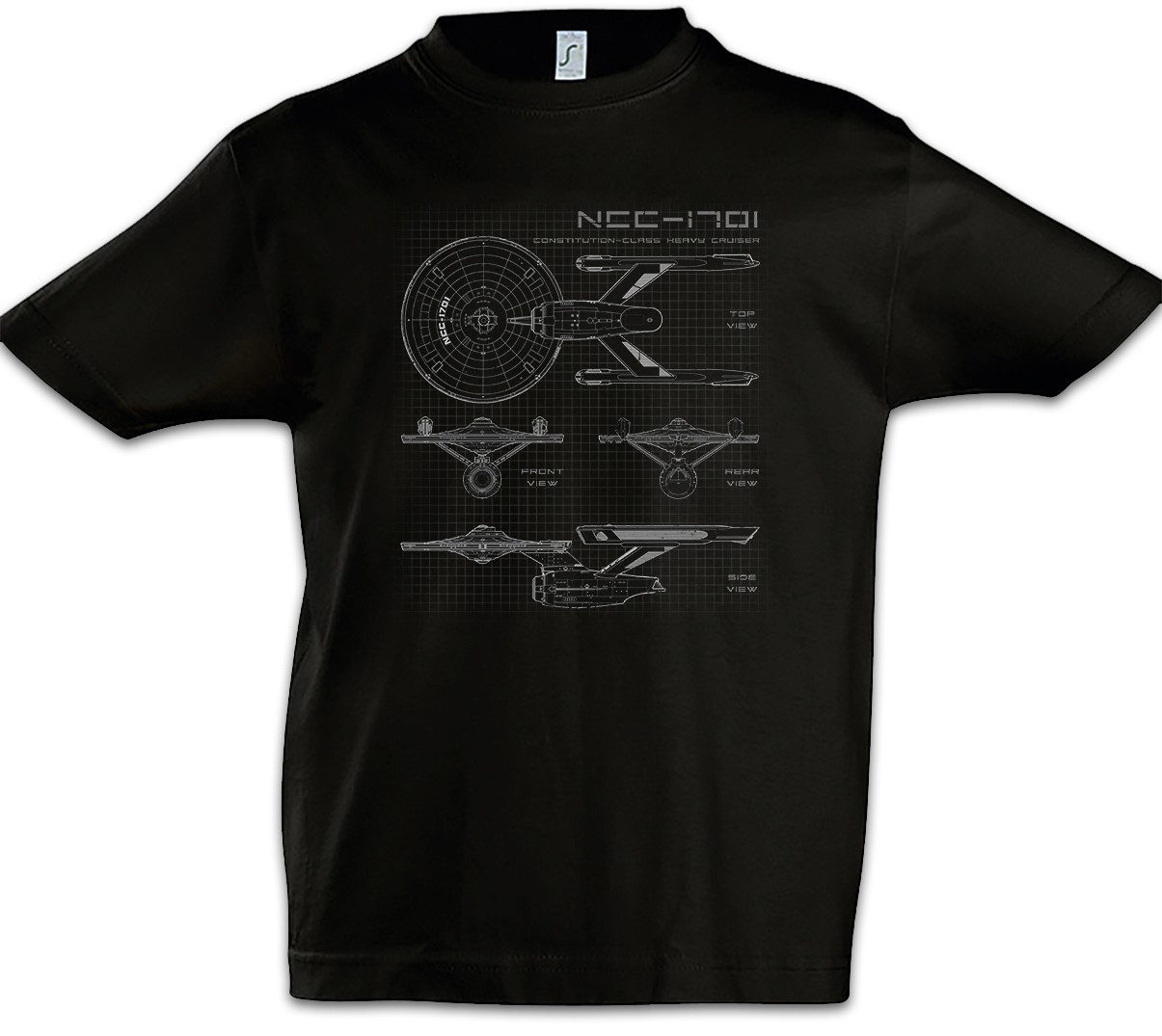 Print-Shirt Star Ship Blueprint Kinder T-Shirt Blaupause NCC-1701 Enterprise USS